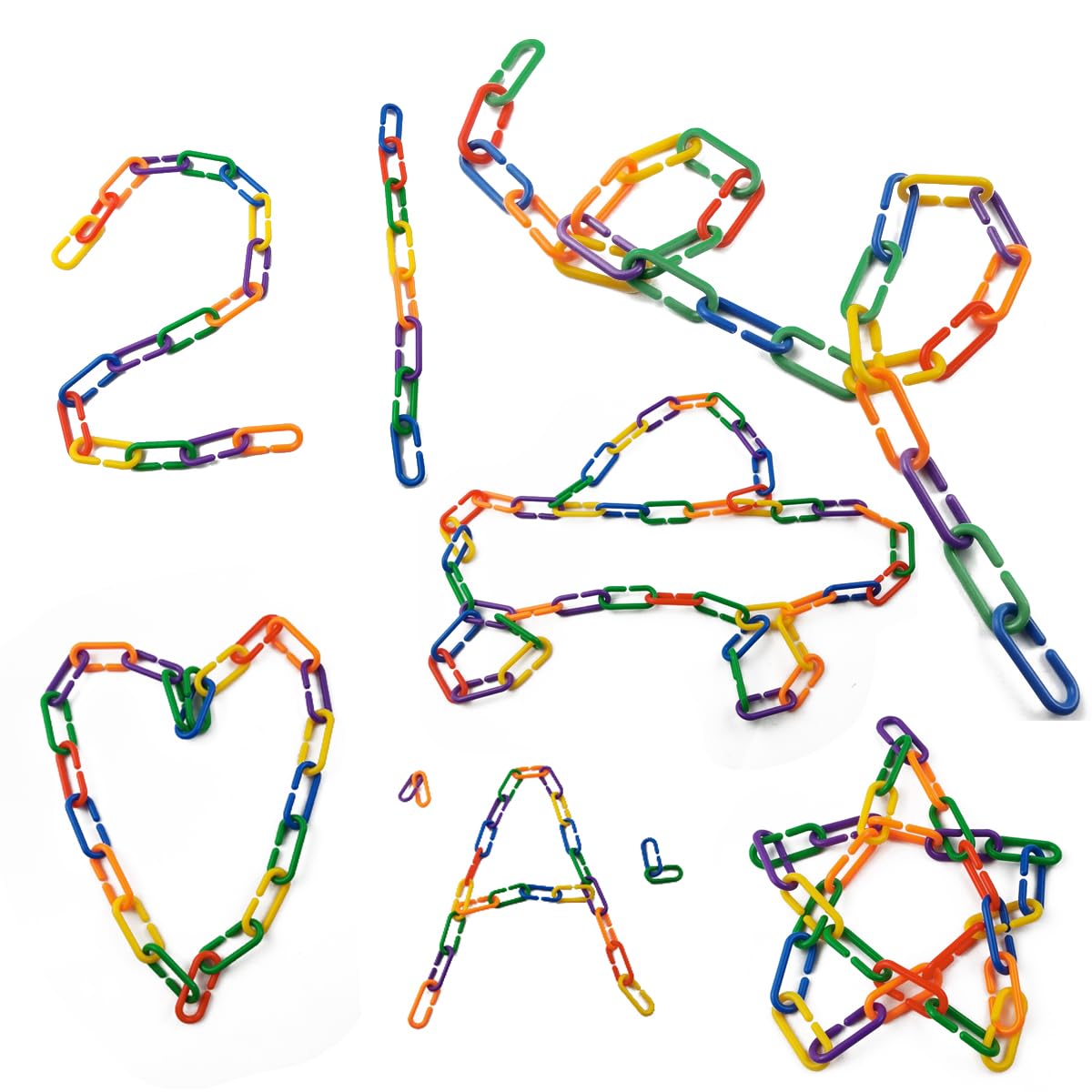 RONYOUNG 620PCS Rainbow C-Clips Plastic Chain Links, Bird Swing & Climbing Chain Cage Toy Clips & Hooks, DIY Kids Learning Toys for Classroom, Suitable for Sugar Glider, Rat, Parrot, Bird
