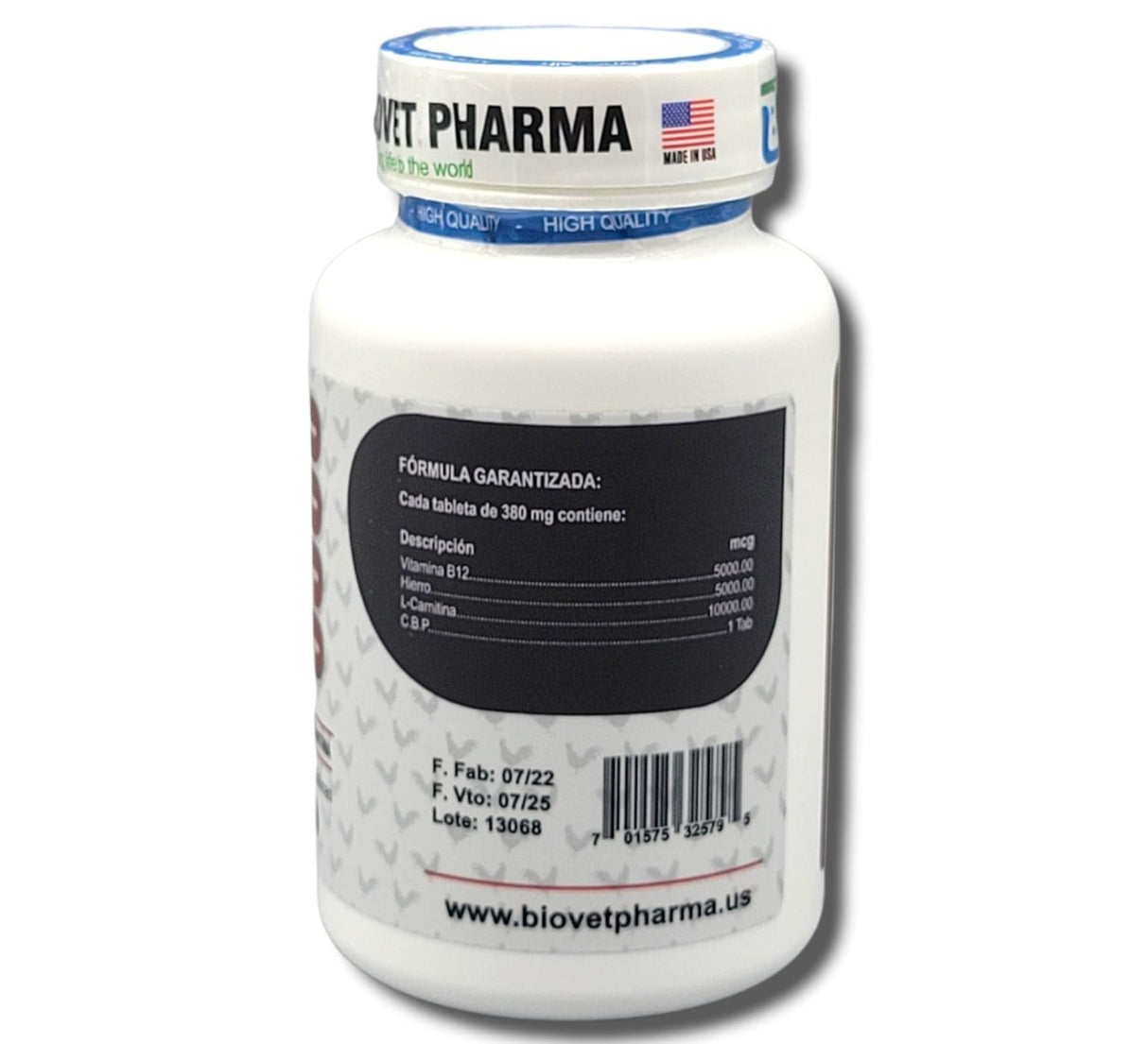 Super B12 5500 Con Hierro L -Carnitina Booster for Rooster - Supplements for Poultry Hen Chicken FARMAVET BIOVETPHARMA LUVAROBLLC
