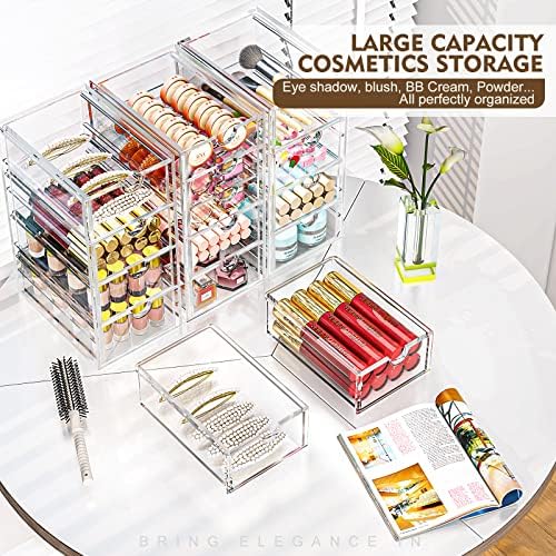 Acrylic Bathroom Makeup Organizer with 4 Drawers, Desk Organizers, Clear Desk Accessories, Dustproof Drawer Storage for Make Up, Jewelry, Pen, Stationary