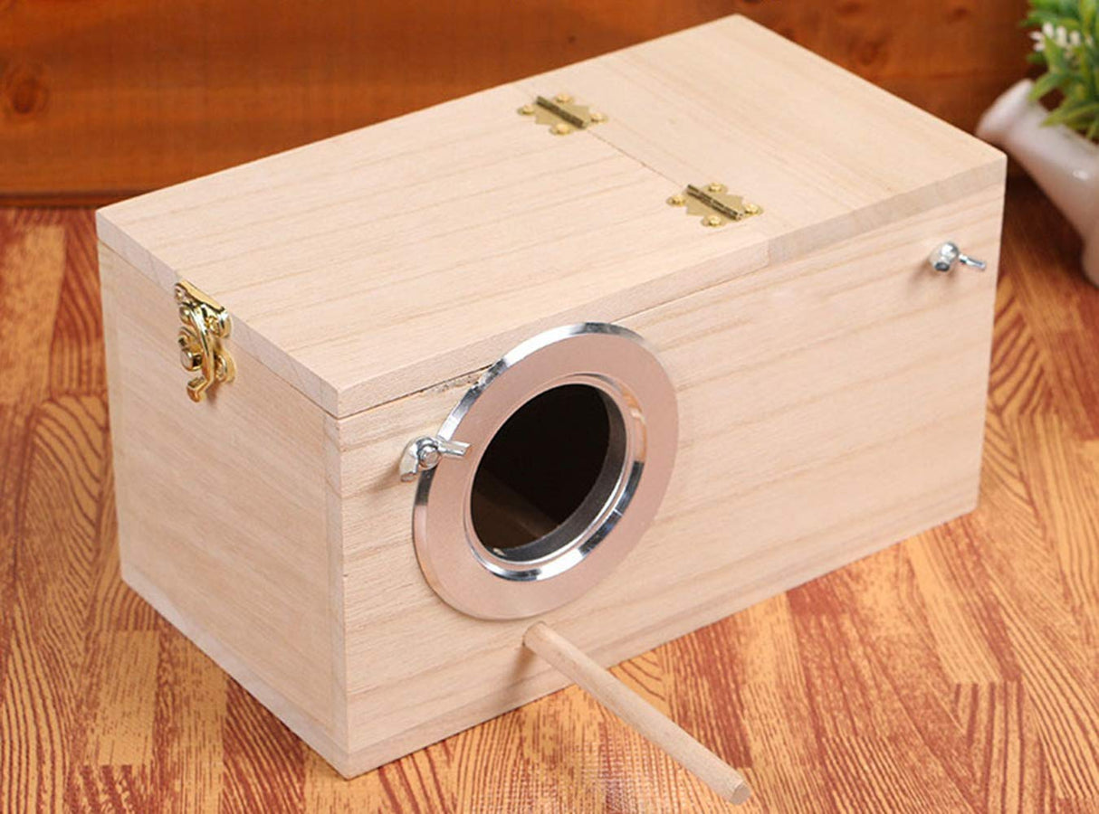 YJJKJ Wood Parakeet Nest Box Pet Bird House Parrot Breeding Mating Box Bird Cage Box for Lovebirds Cockatiel Parrotlets Budgerigar Parakeet (M)