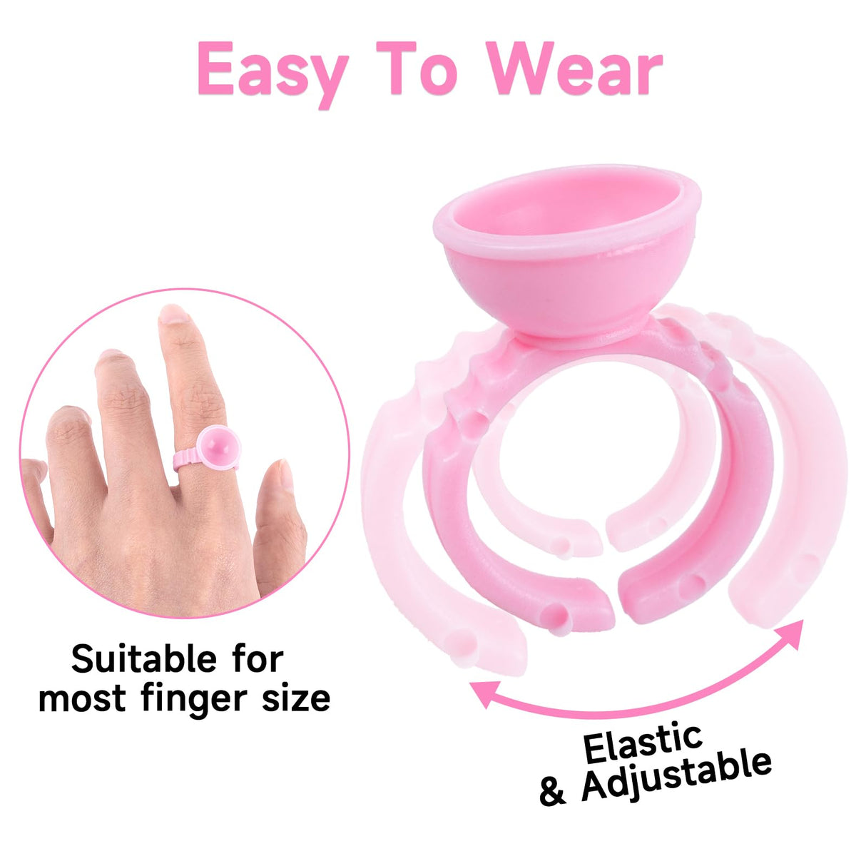 100PCS Pink Disposable Plastic Nail Art Tattoo Glue Rings Holder Eyelash Extension Rings Adhesive Pigment Holders Finger Hand Beauty Tools (Pink)