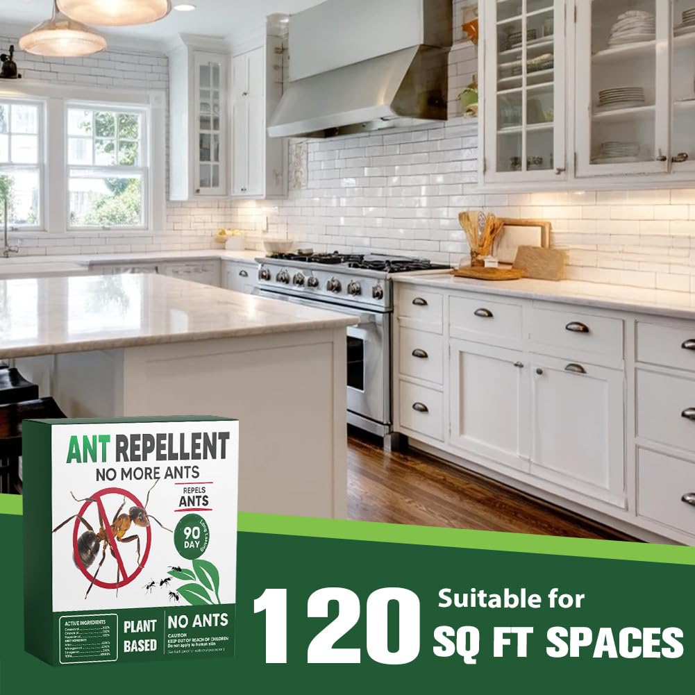 Ant Repellent Indoor Pet Safe, Ant Repellent Outdoor, Get Rid of Ant, Keeps Ants Away, Ant Deterrent for Home, Protects up to 120 sq ft, Natural Ingredients, People/Pet/Plant Friendly- 4P