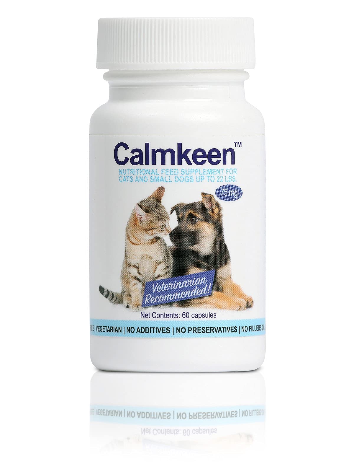 Calmkeen 75 mg 60 Count Behavior Support Capsules for Small Dogs & Cats up to 22 lbs -Calming Natural Milk Protein Supplement-Help Pets Cope with Change & Noise Related Stress-Non-Drowsy-Lactose-Free