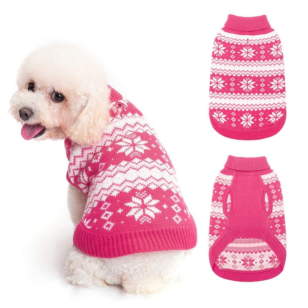 KOOLTAIL Cable Knit Valentines Dog Sweater Turtleneck, Cold Weather Pullover Classic Knitwear, Snowflake Pattern Thick Warm Winter Pet Clothes, Dog Sweater for Small Medium Large Dogs Girl, Pink S