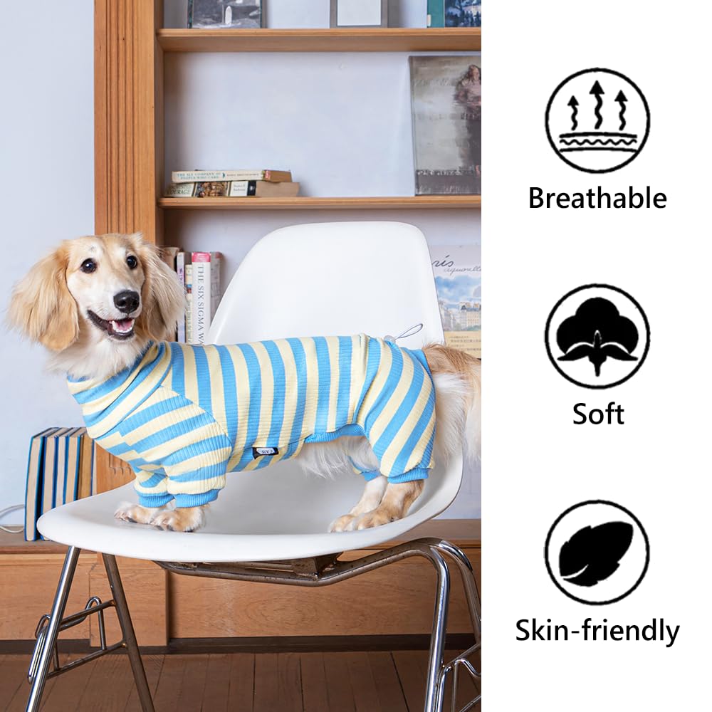 HowlyWoof Dachshund Dog Shirt, Thin Striped Base Layer Onesie for Wiener Dogs, Lightweight All-Season Wear, Soft & Comfy Fit for Doxie and Short-Leg Breeds (Pink&Grey, Size 1 (7-11lbs))