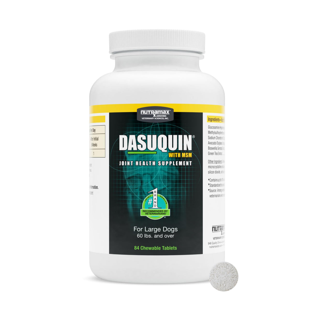Nutramax Dasuquin for Large Dogs, Joint Health Supplement, Contains Glucosamine for Dogs, Plus Chondroitin, ASU, MSM and More, Supports Healthy Joints, Chewable Tablets, 84 Count