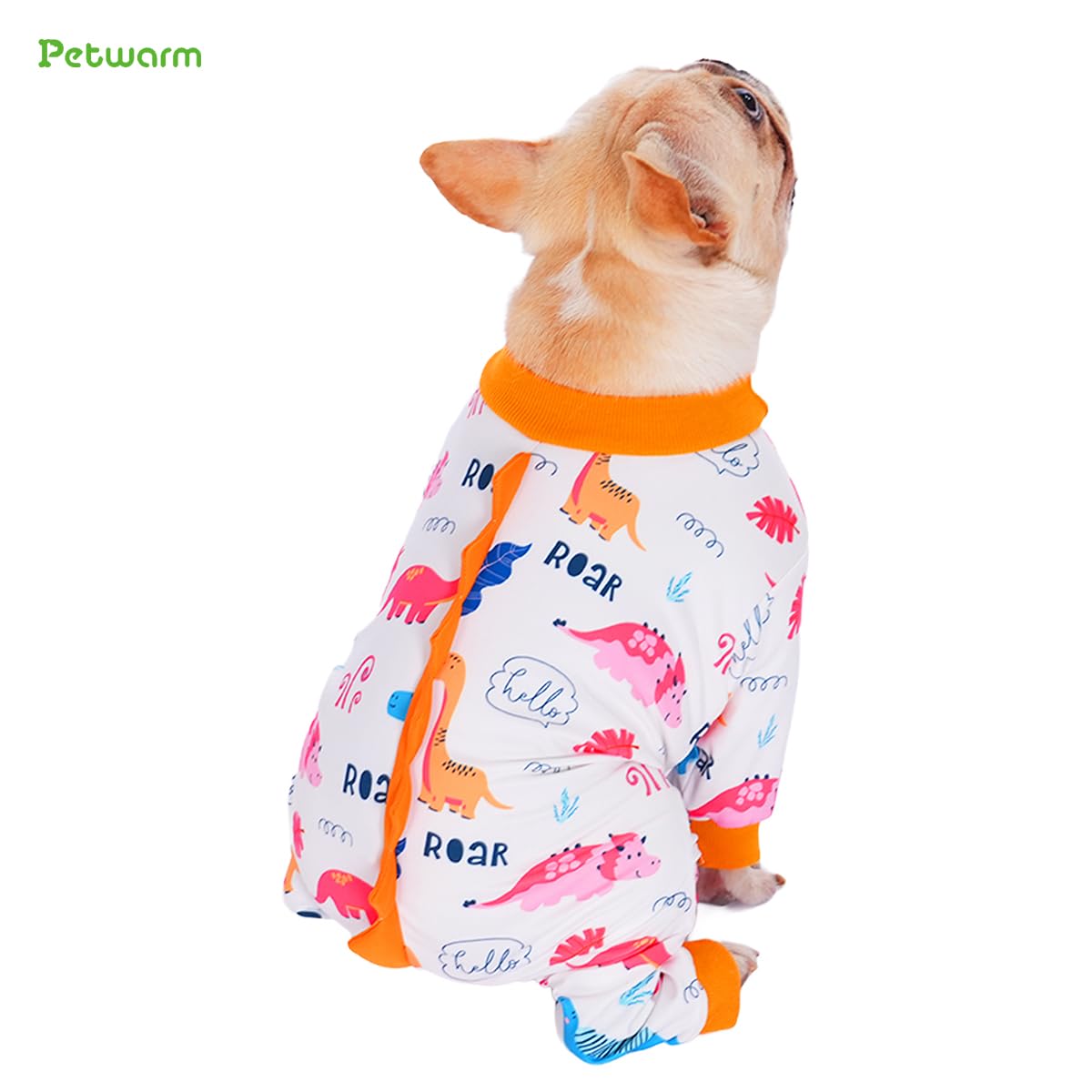 PetWarm Dog Pajamas, Dog Dinosaur PJs, All-Season Use for AC Rooms and Warm Days, Travel-Friendly for Road Trips, for Family Photos and Everyday Use, Dinosaur Print, Orange, 2XL