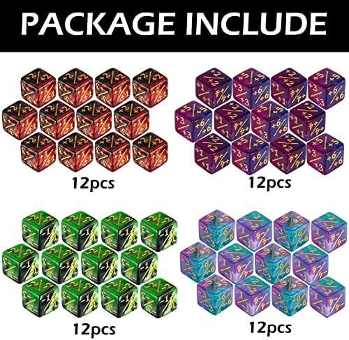 48 PCS Magic The Gathering MTG Counter Dice Marble Bulk Life Counters Tokens Dice Compatible with Magic Card Game Accessories CCG Creature Stats, 4 Colors