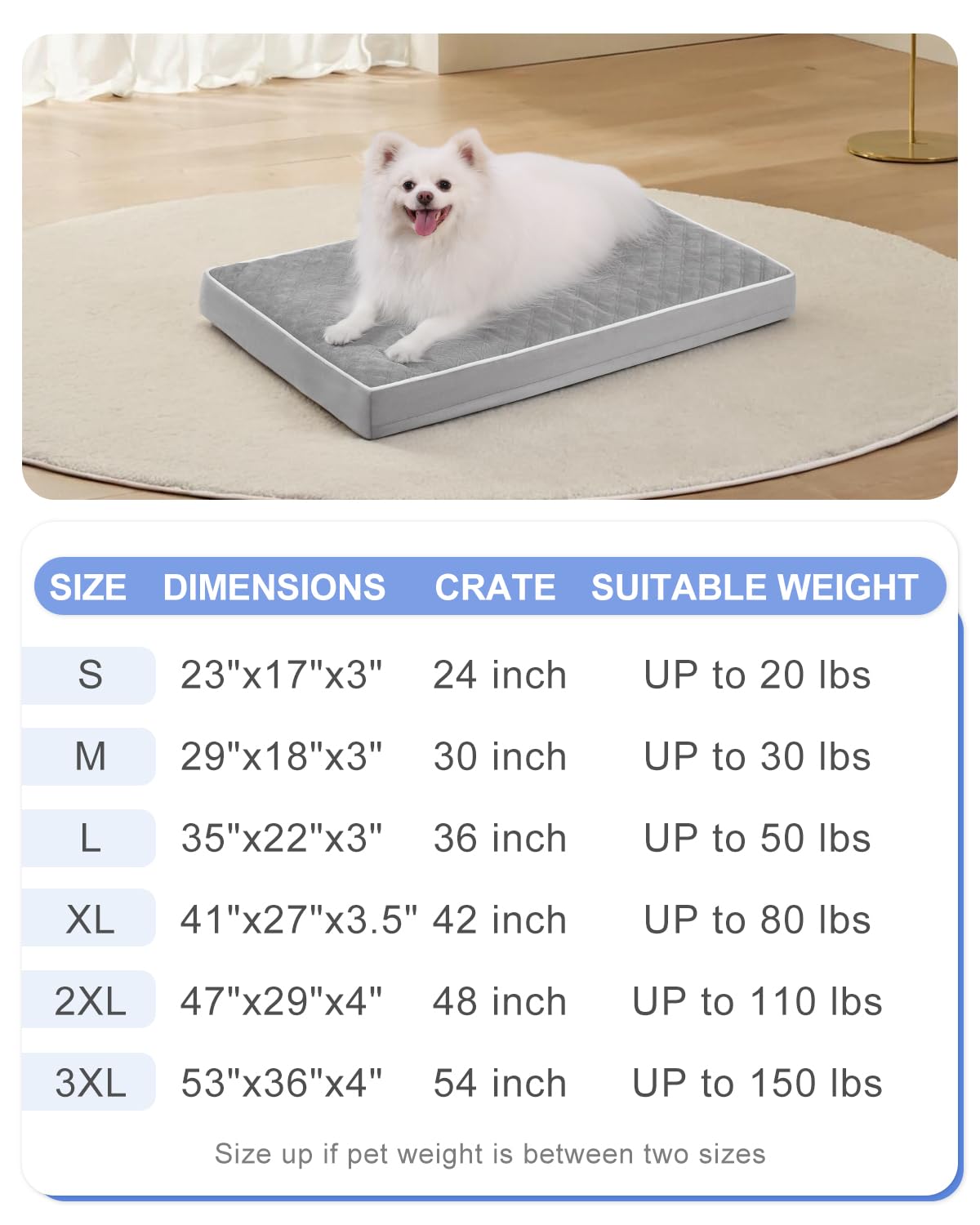 KSIIA Orthopedic Dog Bed Medium Size Dog with Removable Machine Washable Cover Waterproof Crate Pad with Egg Crate Foam and Non-Slip Bottom, 29x18 Inch, Light Gray