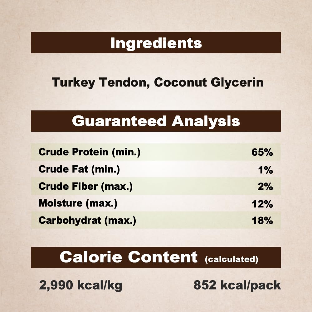 A Freschi srl Turkey Tendons for Dogs, Long-Lasting, Hypoallergenic Rawhide Alternative, Human Grade, Healthy Puppy Chews, Natural Dog Treats for Small Dogs, Strips, 10oz Pack