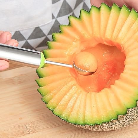 1pc, Stainless Steel Watermelon Scoop, Fruit Cutter, Ice Cream Scoop, Multi-purpose Long Handle Scoop, Baking Utensils, Kitchen Tools