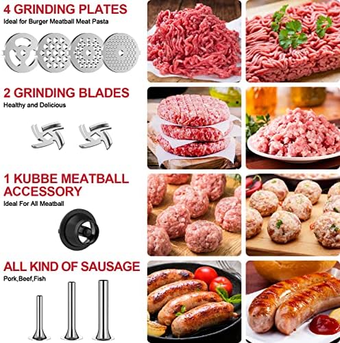 Metal Food Grinder Attachment for KitchenAid Stand Mixers, Meat Grinder for Kitchen Aid Included 3 Sausage Stuffer Tubes, 4 Grinding Plates, 2 Grinding Blades, Kubbe Meat Processor Accessories