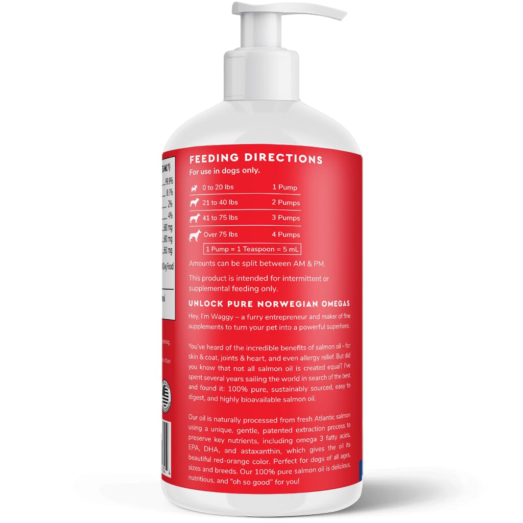 Premium Salmon Oil for Dogs – Pure Norwegian Salmon Oil High in Omega 3 EPA & DHA -Powerful Fish Oil for Dogs Skin & Coat, Hip & Joints, Allergies & Itchy Skin – Omega 3 Fish Oil for Dogs-16oz Liquid