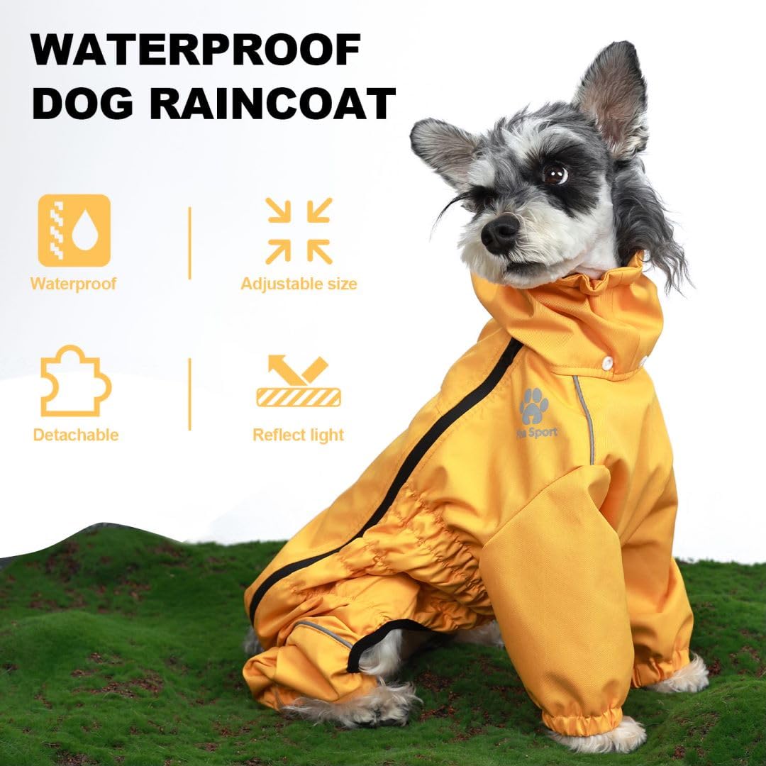 PINA Dog Raincoat with Hood, Lightweight Dog Jacket, Poncho with Reflective Strap and Pocket, Full Wrap Design for Wet Weather