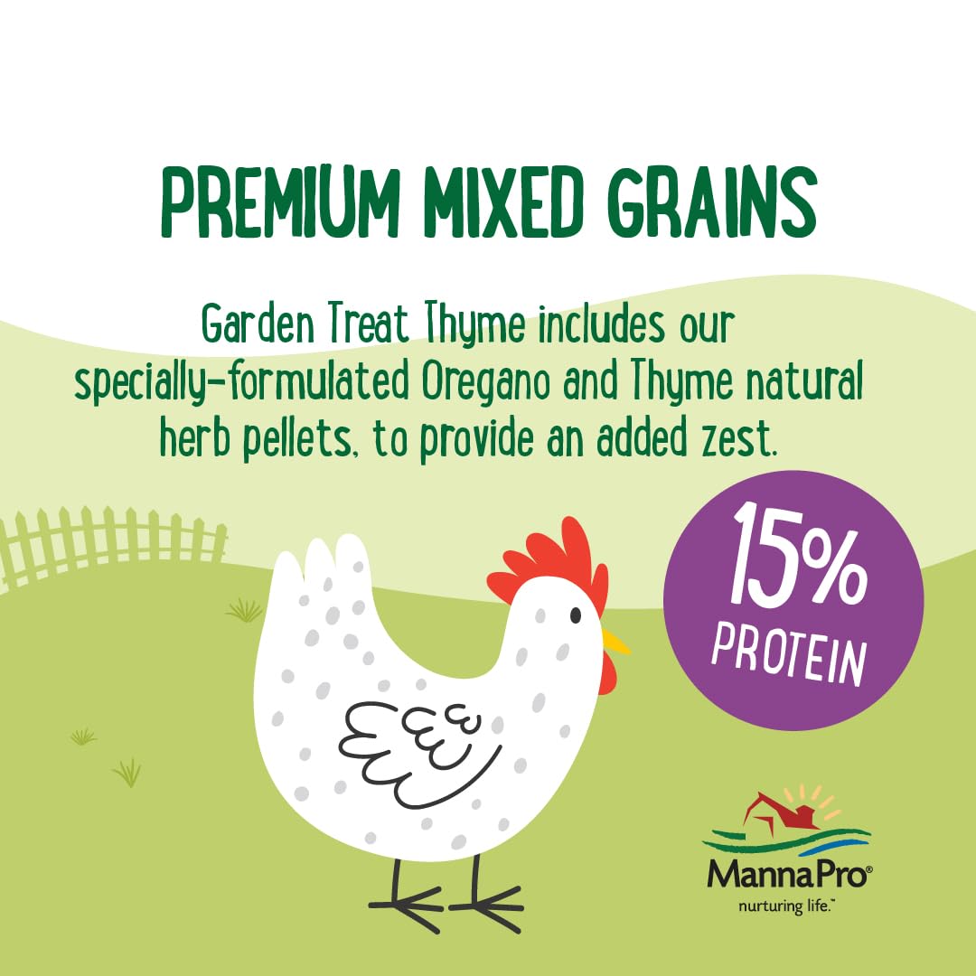 Manna Pro Farmhouse Favorites – Garden Treat Thyme – Premium Grains for Poultry – Made with Oregano & Thyme – Real Veggie Poultry Feed Supplement – 4lb Bag