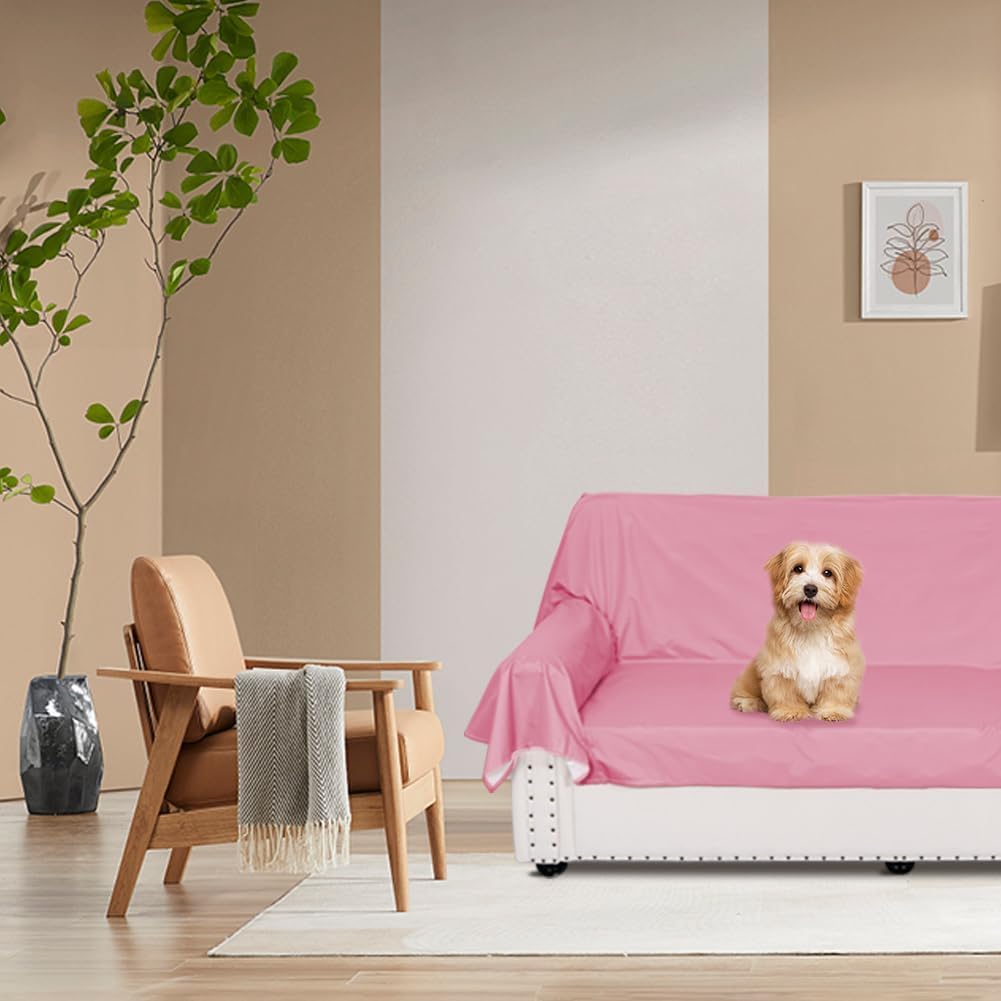 DUJUIKE Waterproof Bed Cover for Dog and Cats,Pet Hair Resistant Bed Sheet Cover, Protective Bed Liner Cover with 100% Waterproof Breathable Thin Fabric (Pink, Super King 90 * 118 inch)