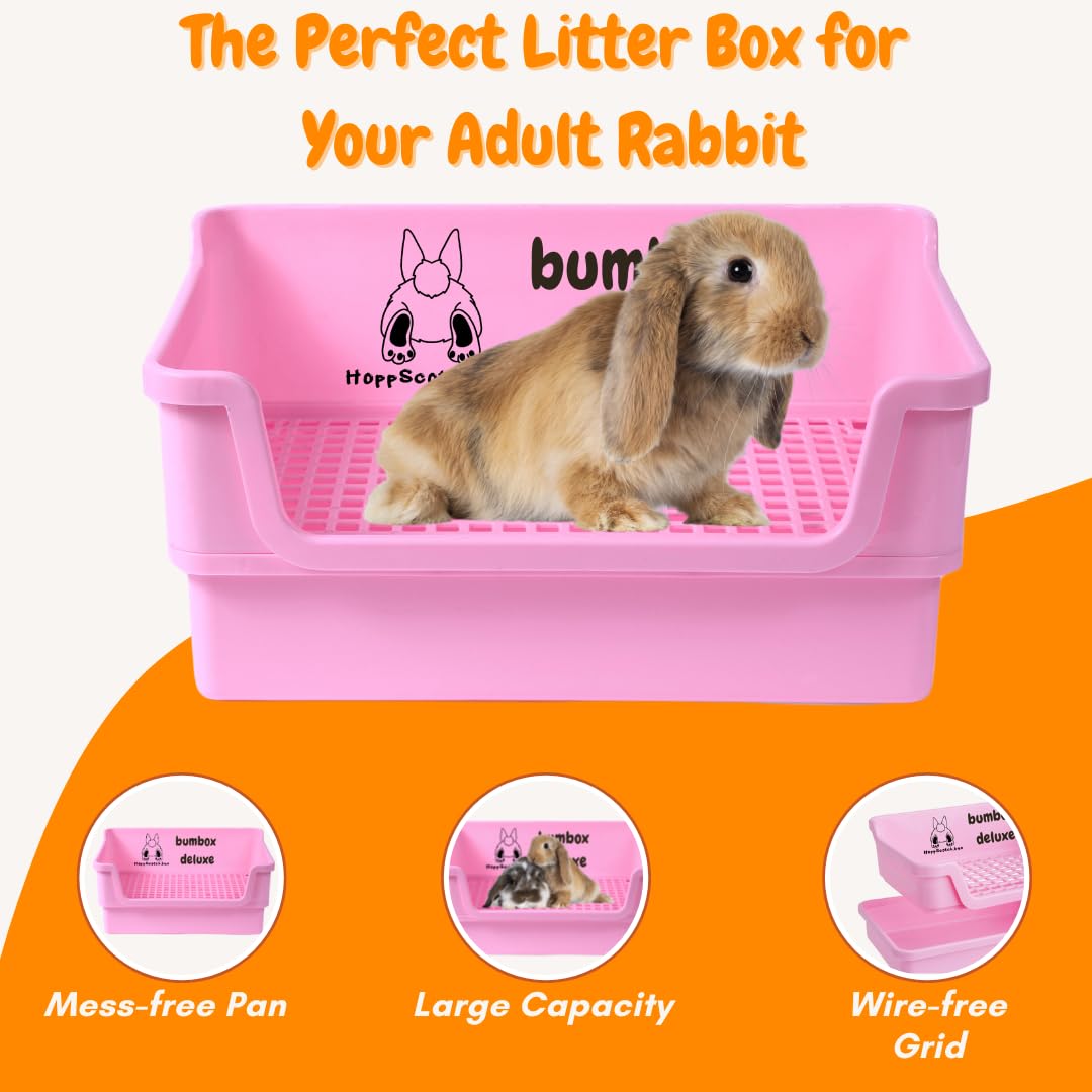 HoppScotch.bun Bumbox Deluxe Rabbit Litter Box, Extra Large 21.45" Training Cage with Toilet Tray for Small Animals, Pink