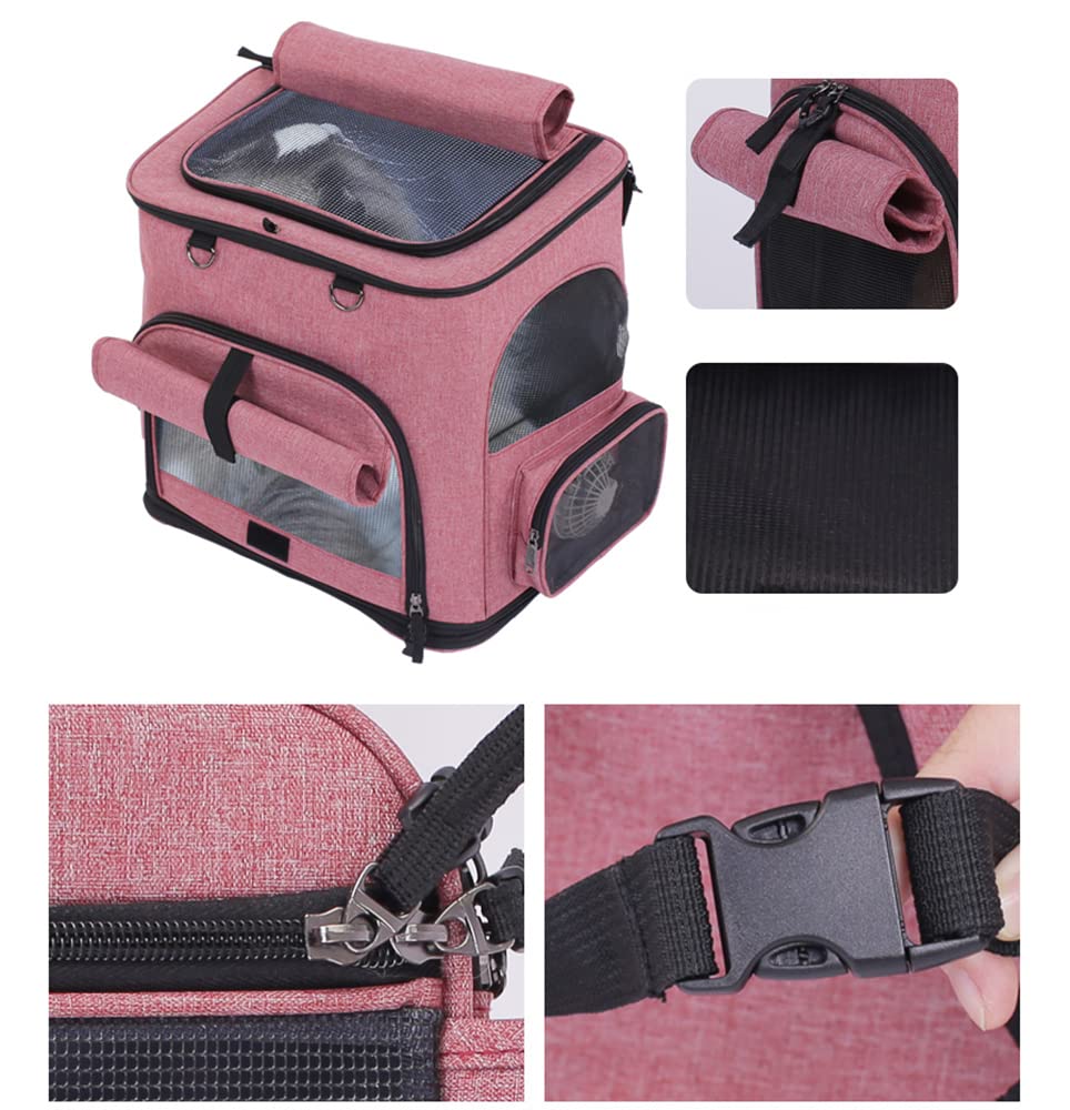 Falytemow Cat Carrier Backpack with Wheels Puppy Carrying Bag with Breathable Mesh and Fan Collapsible Pet Cages on Rolling Trolley with Removable Base and Telescopic Handle for Small Pets Under 18lb