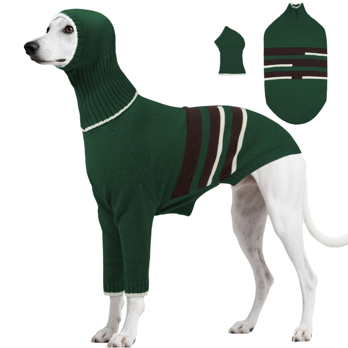 DENTRUN Greyhound Dog Sweater Medium with Detachable Hood - Warm Winter Knit Hoodie for Long Neck Dogs, Turtleneck Cold Weather Clothes with Leash Hole for Whippet, Saluki, Afghan Hound, Borzoi