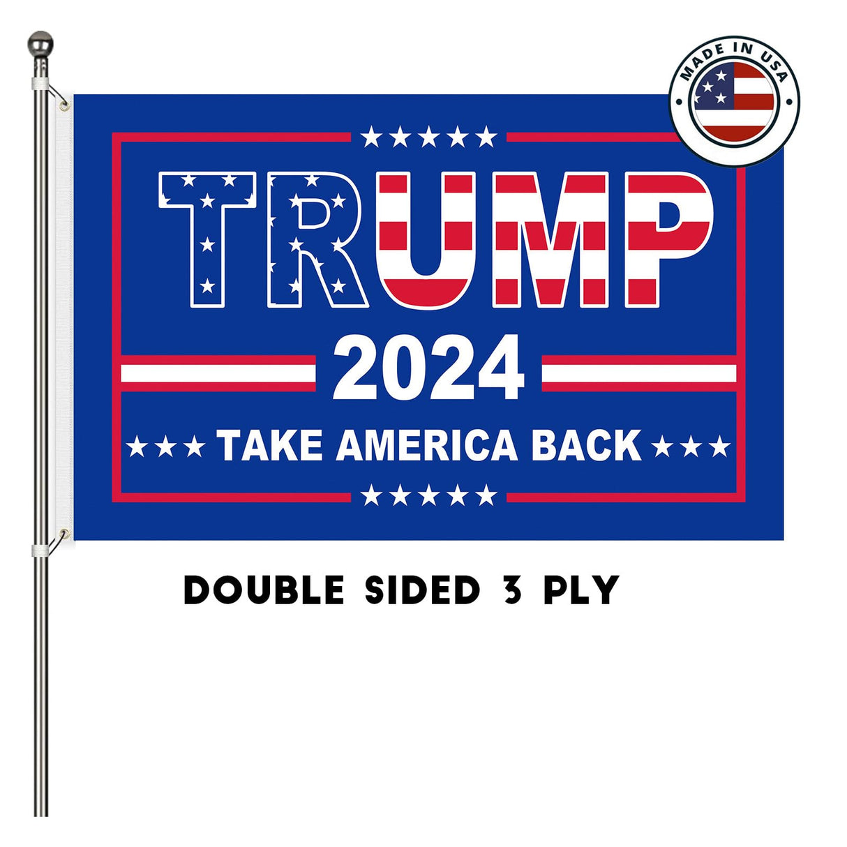 Trump 2024 Flag,3x5 FT Trump Flag Double Sided 3 Ply,Take America Back Trump Flags Banner UV & Fade Resistant 2 Brass Grommets for Outdoor Indoor(Blue)