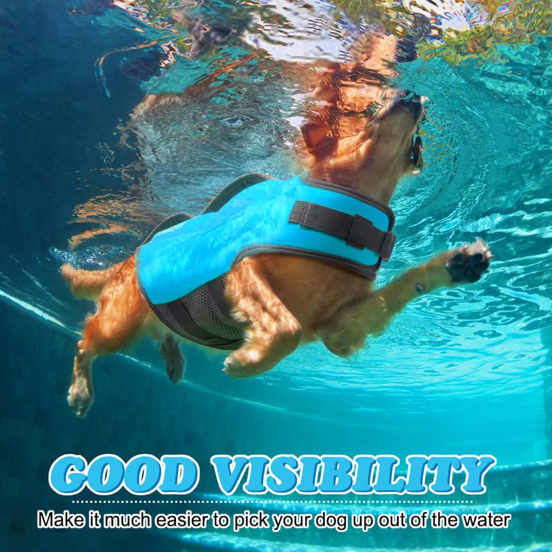 Sheripet Dog Life Jacket for Large Dogs, Dog Life Vest for Swimming with Three Fashion Fabric Patches, Pet Swim Vest with Reflective Stripes and Two Rescue Handle, Dogs Flotation Vest, L