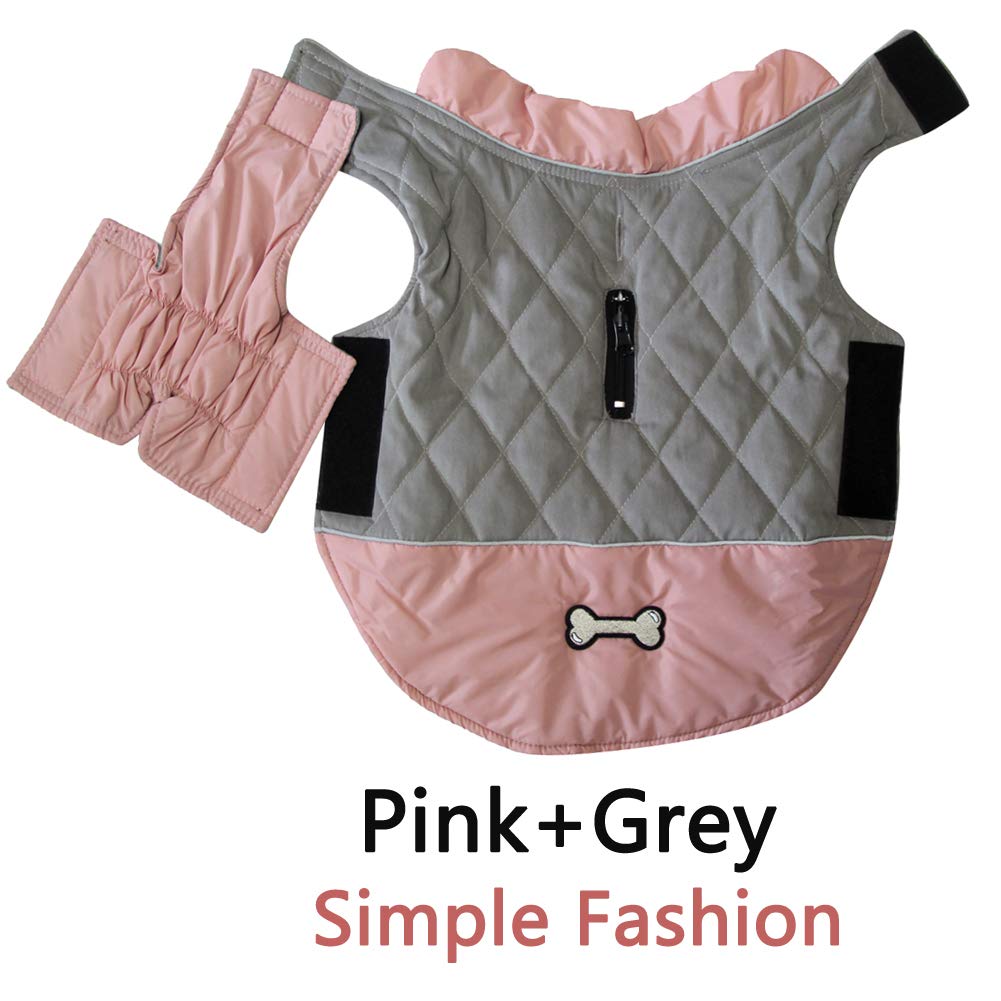 Vecomfy Reversible Dog Coats for Small Dogs Waterproof Warm Puppy Jacket for Cold Winter,Pink and Grey S