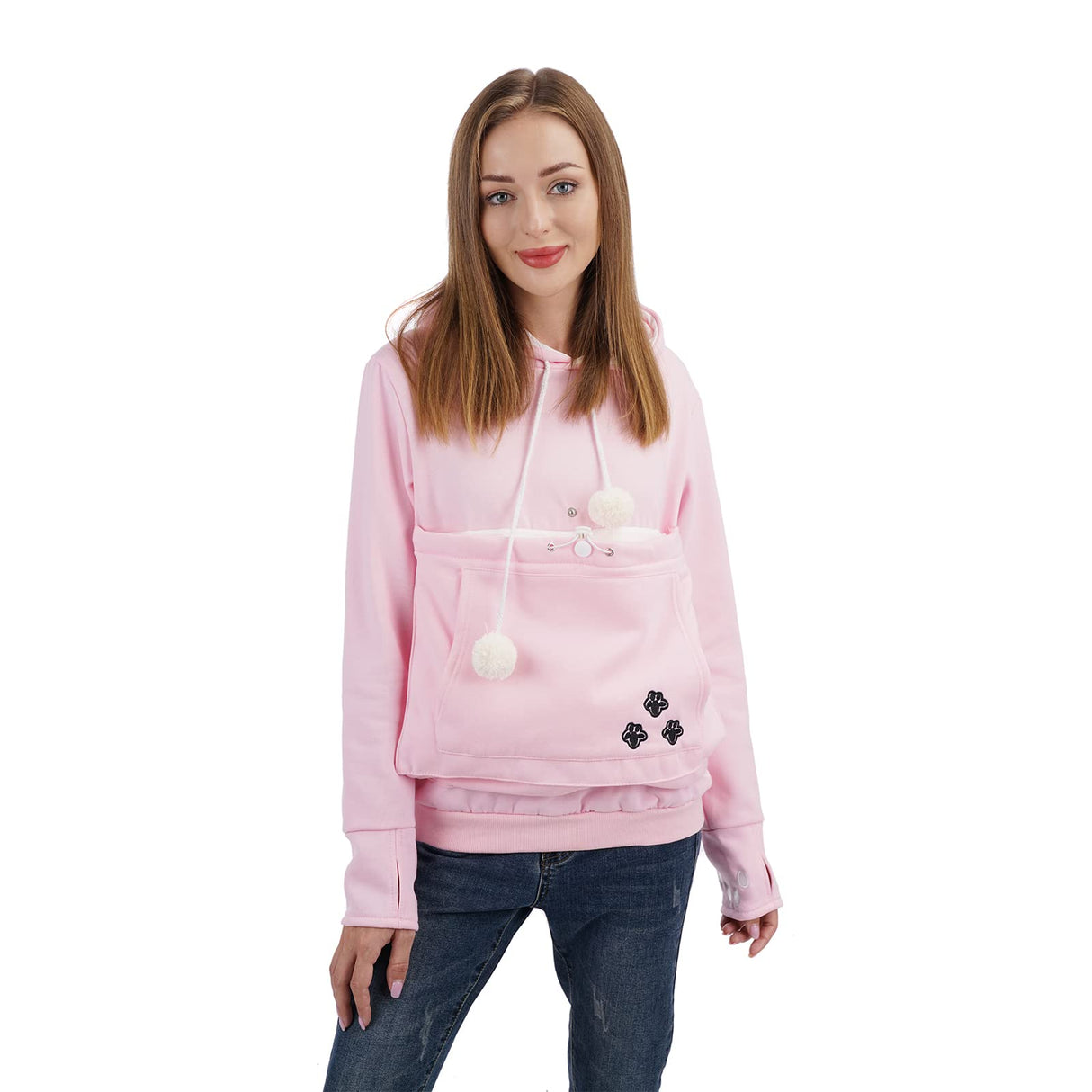 Unisex Big Pouch Hoodie Long Sleeve Pet Dog Holder Carrier Sweatshirt, Pink-thick, XX-Large