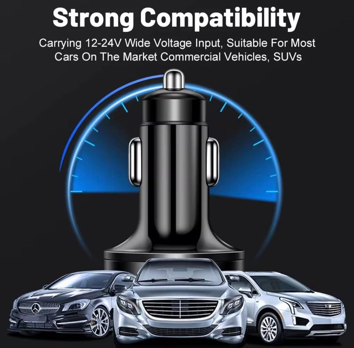 USB C Car Charger Adapter with Voltmeter Compatible with iPhone 16 15 14 13 12 11, Android, Samsung, Super+ QC3.0 6 in 1 Multi-Port Super Fast Charging Cigarette Lighter USB Charger