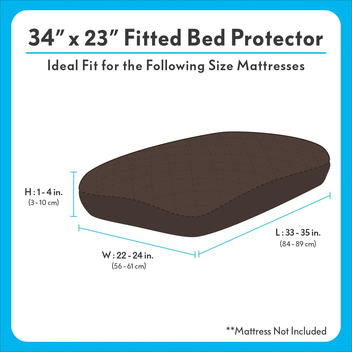 Paw Inspired Waterproof Fitted Cover for Dog Bed | Washable Bed Protector for Dog Mattress | Removable Replacement Cover for Small to Medium Pet Bed (Dark Brown, 34 x 23 x 5 Inch)
