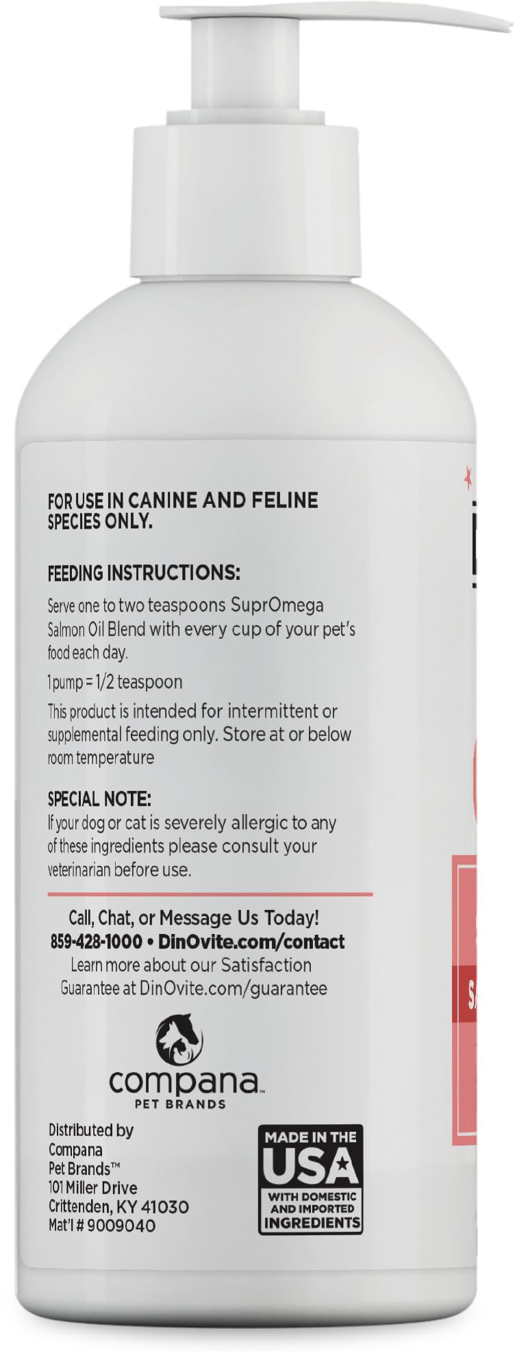 Dinovite SuprOmega Wild Caught Salmon Oil for Dogs & Cats - GMO Free Omega 3 Skin & Coat Supplement - Skin & Coat Meal Topper for Dogs & Cats - 16 oz