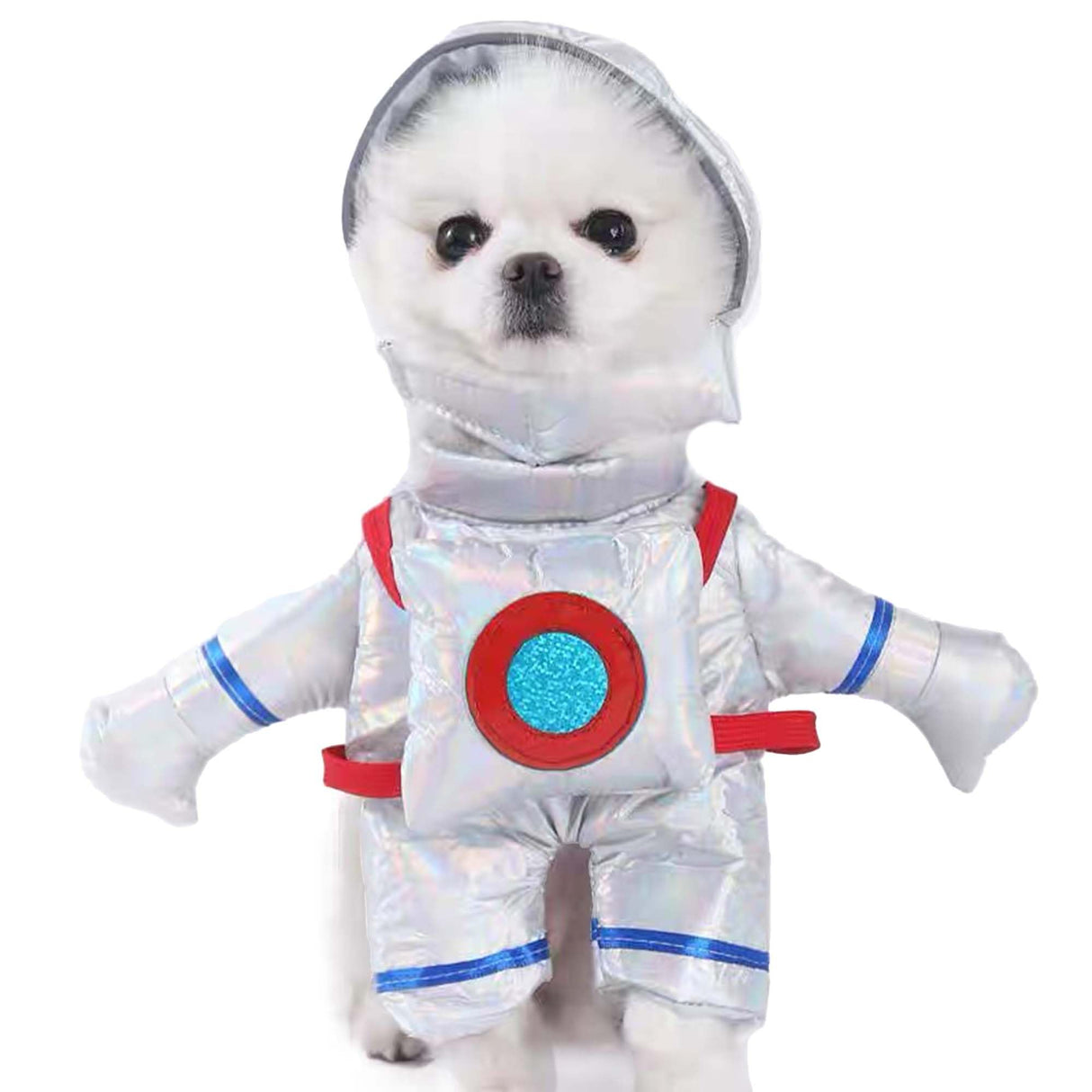 FLAdorepet Dog Astronaut Standing Costume with Pet Hat Cat Halloween Christmas Party Costume Outfits Funny Dog Clothes for Chihuahua Bulldog (Sliver, Large(Pet 10-16Lbs))