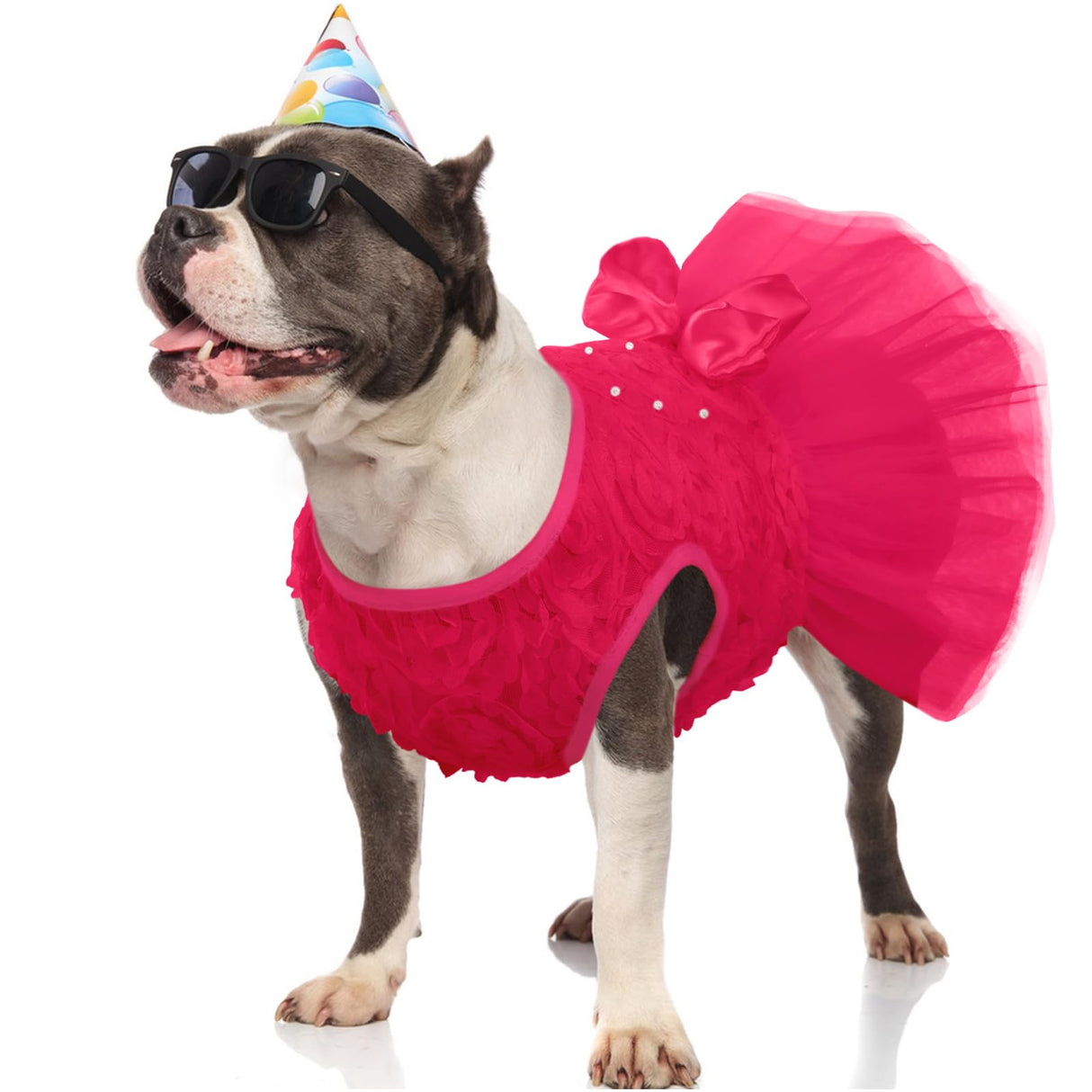Kuoser Dog Dress Pet Wedding Dresses, Adorable Tutu Shirts for Small Medium Girl Dogs, Puppy White Princess Outfits with Luxury Lace Pearl Bow, Retro Pet Costumes for Birthday, Party, Wedding