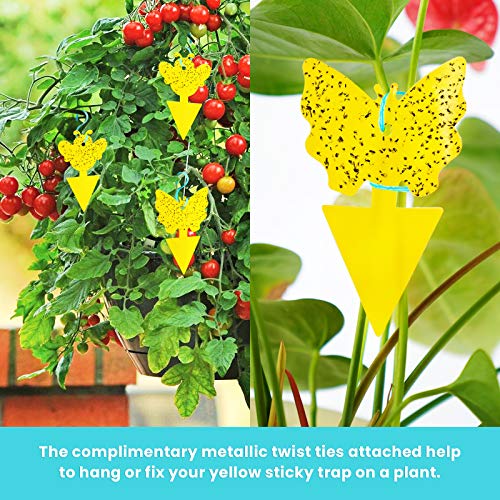 NiHome 48-Pack Yellow Sticky Traps with Twist Ties Indoor & Outdoor Plant Bug Fly Glue Catcher Nontoxic Odorless for Home Garden