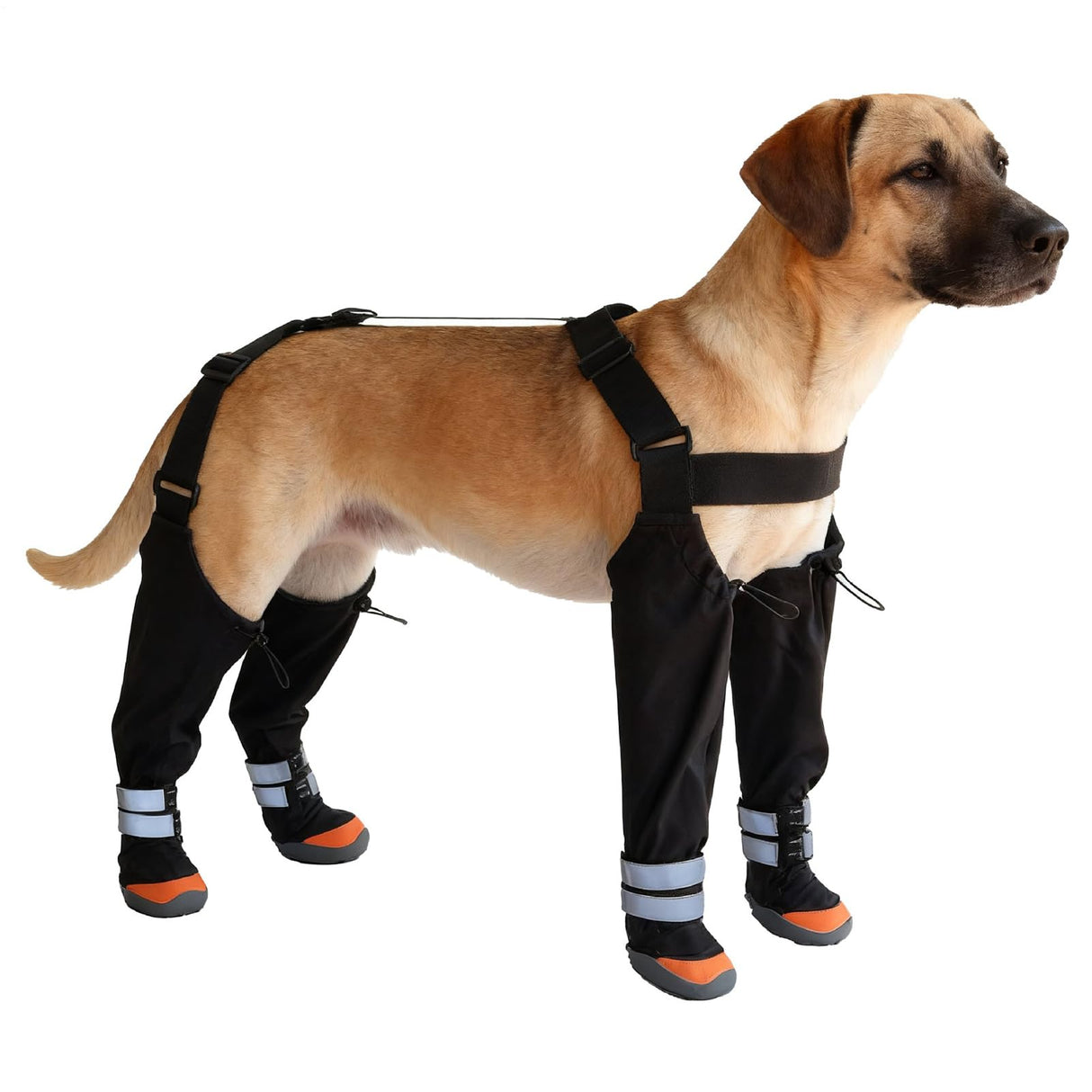 Winter Dog Suspender Boots, Dog Paw Protectors, Waterproof Doggy Booties for Winter, Anti-Slip Reflective Dogs Shoes Snow Boots for Outdoor Walking