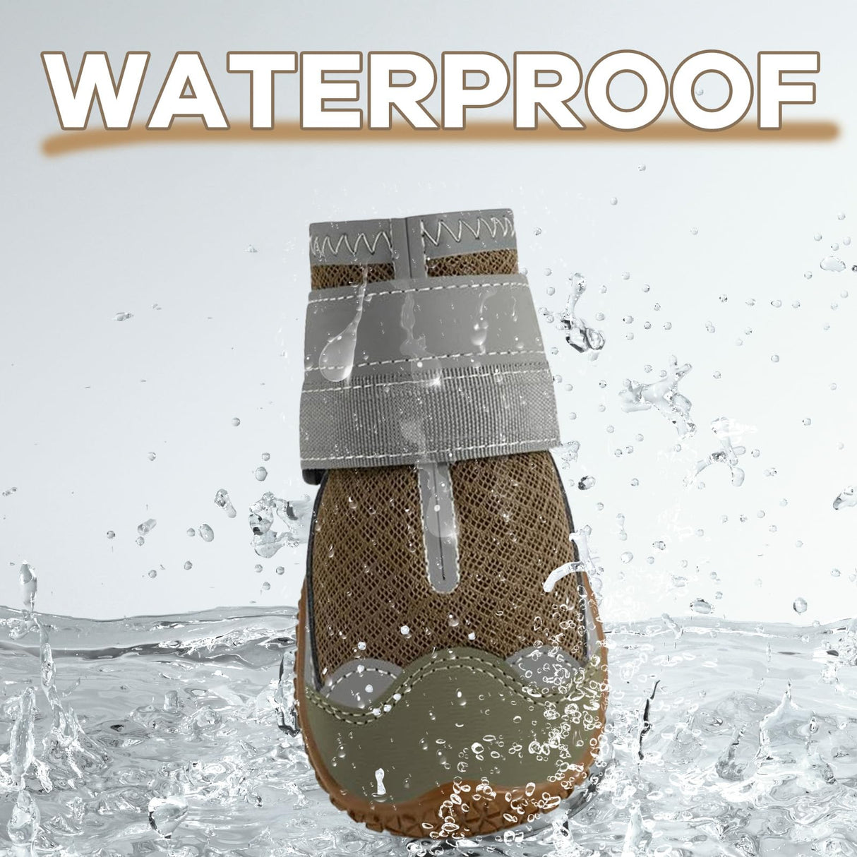 Furrtripsy Dog Booties,Waterproof Dog Shoes for Large Medium Small Dogs,Suitable for Summer Hot Pavement,Adjustable Non-Slip Rubber Paw Protector (Brown, #7 (Width 2.8 inch) for 63-78 lbs)