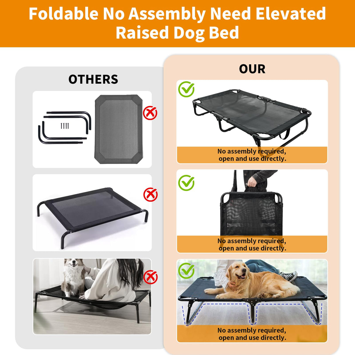 Loebelle Foldable Elevated Dog Cot, No Assembly Need, Waterproof Folding Raised Dog Bed, Outdoor Dogs Cot Cooling Pet Hammock Bed with Breathable Mesh for Small Medium Size Dogs, Chew-Proof, Black