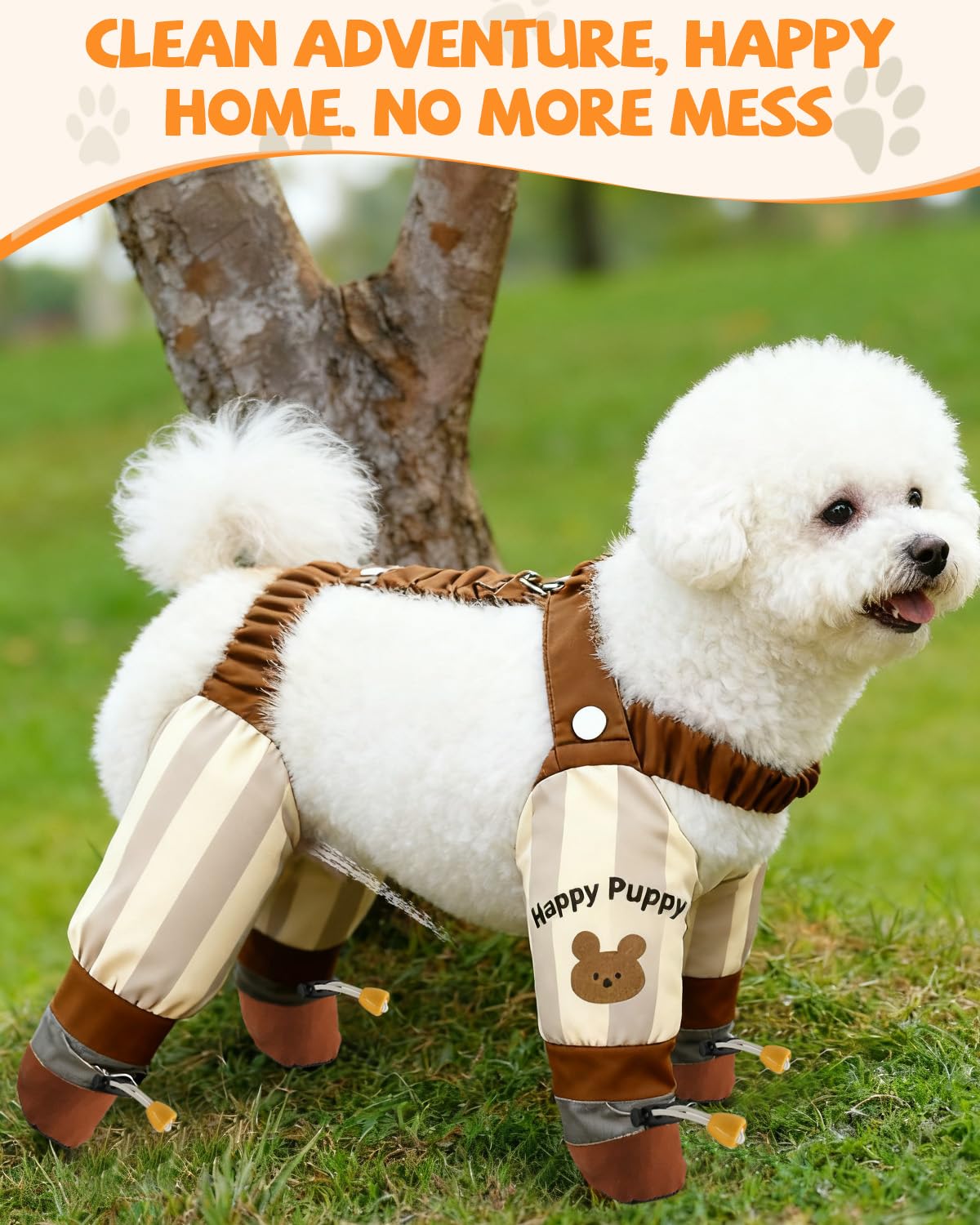 Dog Suspender Boots, Outdoor Anti Dust Pants with Shoes for Dogs, Adjustable Anti Slip Paw Protector Booties for Small & Medium Dogs(M)