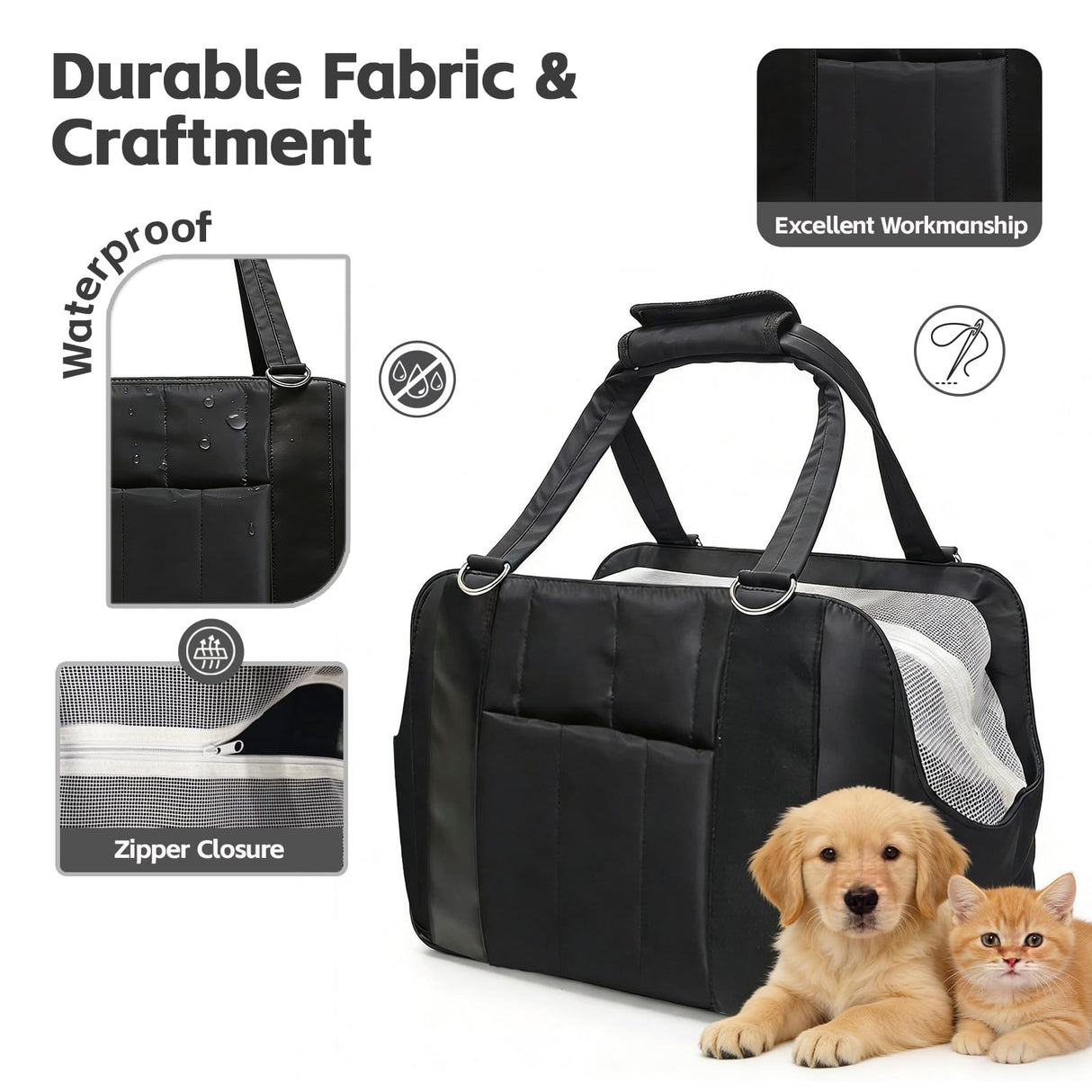 Ykphs Dog Purse Carrier for Small Dogs, Small Cat Purse Carrier Soft with Large Pocket, Portable Pet Carrier Tote Bag with Safe Leash (Black)