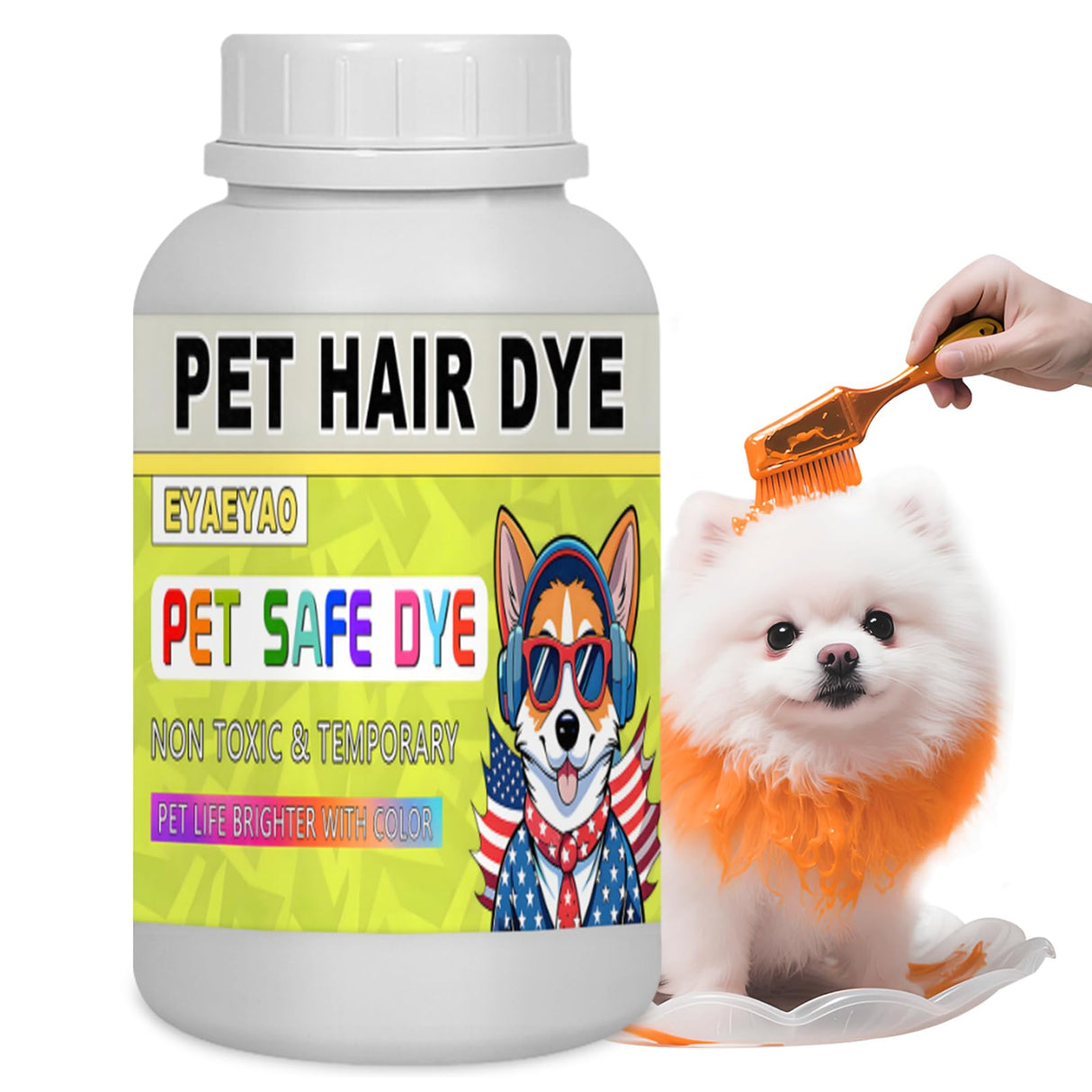 Eyaeyao Dog Hair Dye, Orange Pet Dye, 7 Fl Oz (250 ml), Pet Grooming, Permanent Pet Hair Dye Stain, Safely Used, Dog Grooming, Pet Dye Bright Color for All Pets Fur Dye (Orange, 7 Fl Oz (250 ml))
