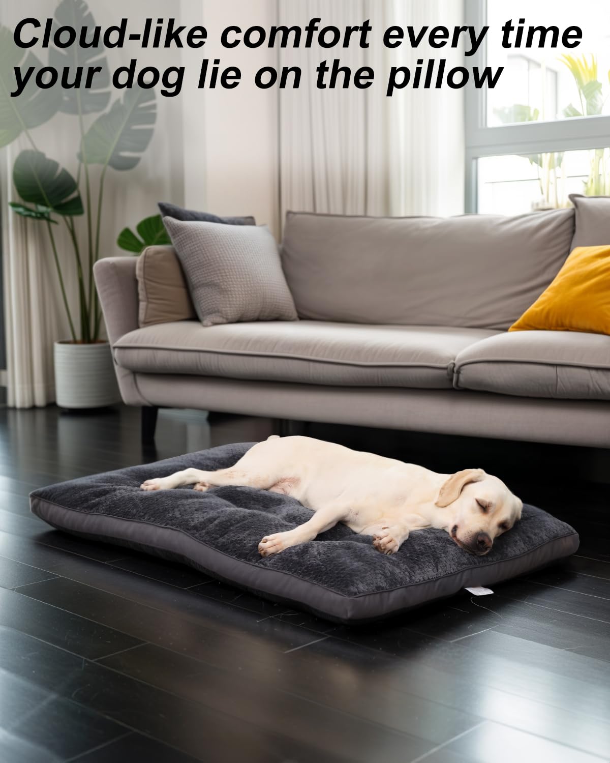 EMSLX Dog Bed, Washable Cozy Plush Dog Crate Beds, Soft Comfy Kennel Pad Anti Slip Pet Sleeping Mat for Large, Jumbo, Medium, Small Dogs Breeds (29.0 L x 18.0 W x 1.5 Th Inches, Dark Grey)