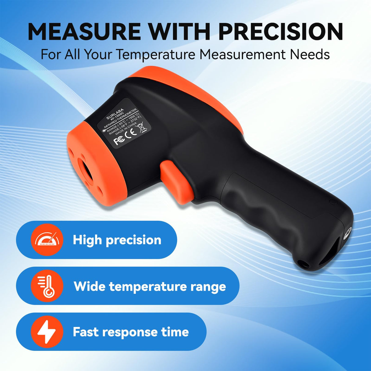 SURLABA Infrared Thermometer, Color LCD High Temp Thermometer Pyrometer IR Temperature Gun -58℉- 2732℉ (-50℃ to 1500℃),30:1 Distance Spot Ratio,Dual Laser and Flashlight(NOT for Human)