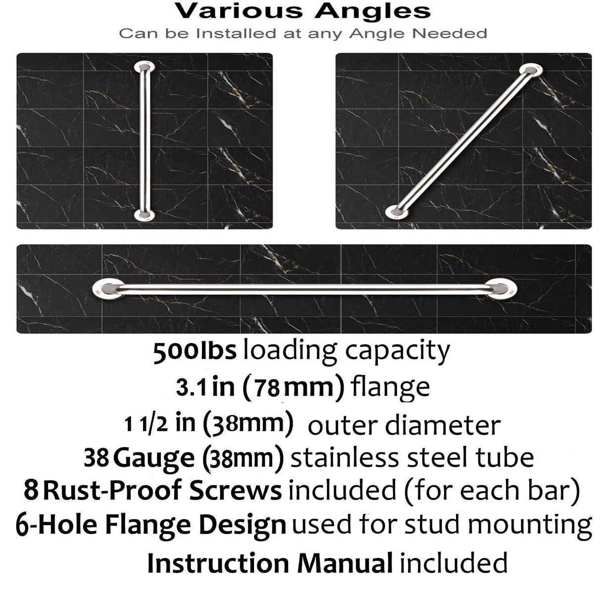 2 Pack 24 Inch Satin Brush Nickel Shower Grab Bar - 1.25" Diameter,ZUEXT Stainless Steel Bathroom Grab Bar, Bath Balance Bar,Safety Hand Rail Support, Handicap Injury Elderly Senior Assist Bath Handle
