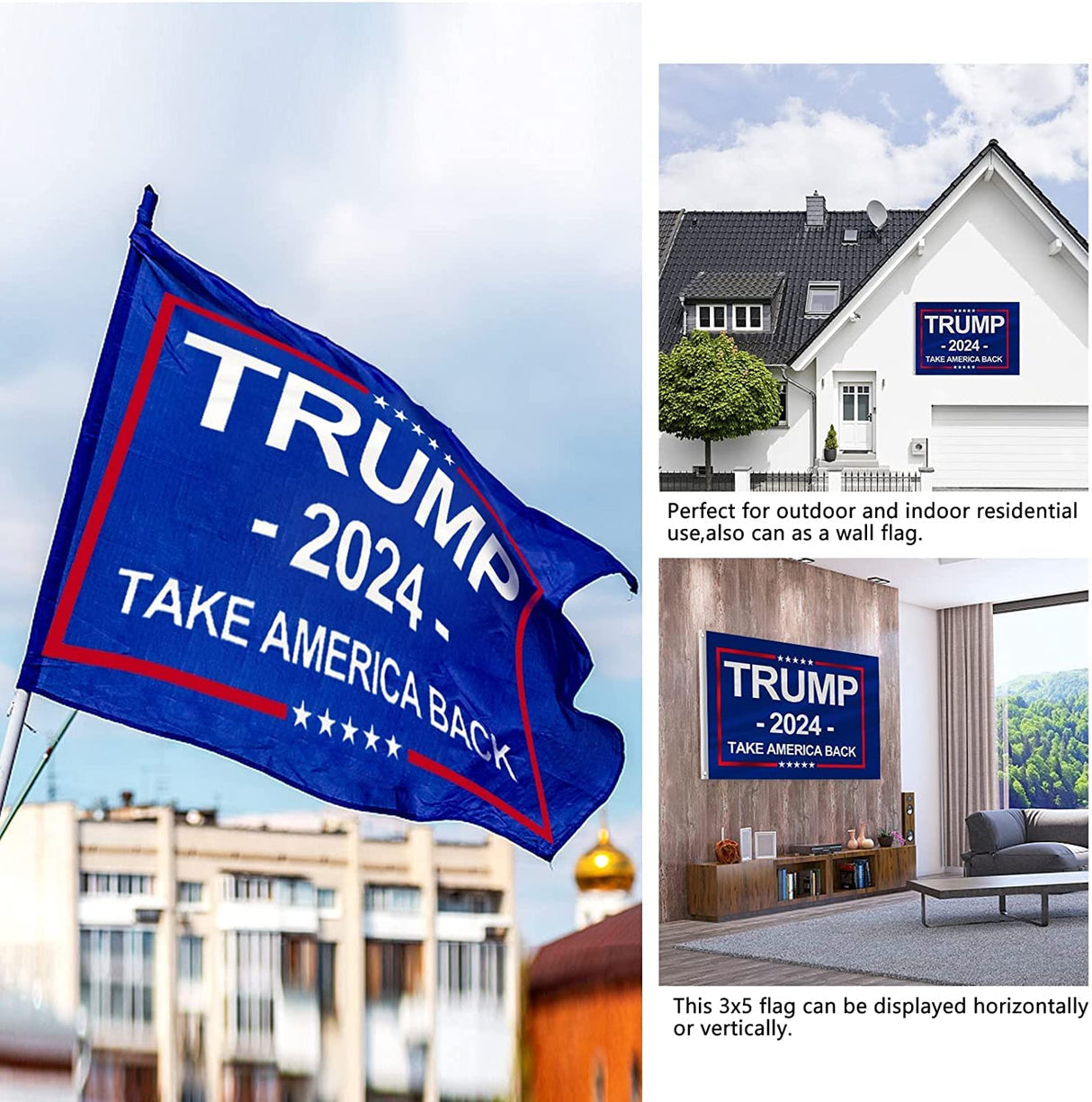 Oligei Trump 2024 Flag, 3 x 5 Feet Trump Flag Take American Back with 4 Pcs Trump 2024 Sticker, Polyester Fiber Trump Desantis 2024 Flag, 3 Ply Double Sided Trump 2024 Flag