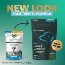 Load image into Gallery viewer, VetriScience Calm & Confident Chews, Composure Clinically Tested Calming and Anxiety Supplement for Dogs, Reduce Stress and Fear, Ideal for Thunderstorms, Fireworks and Travel, Chicken, 120 Count