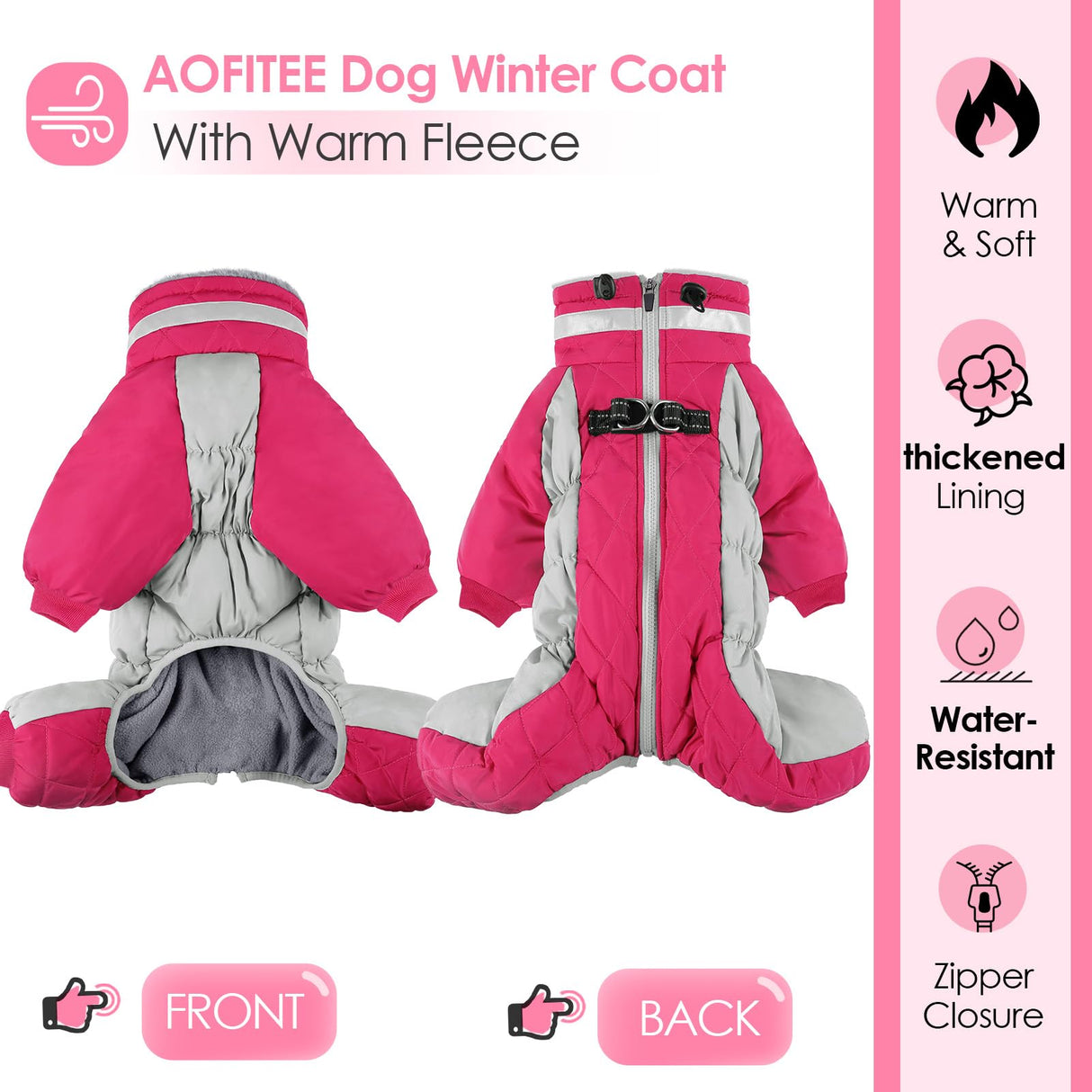 AOFITEE Large Dog Coat Warm Dog Jacket for Winter, Dogs Winter Coat with Harness Built in, Reflective Turtleneck Dogs Puffer Jacket Snowsuit, Full Body Fleece Coats for Small Medium Large Pet, XXL