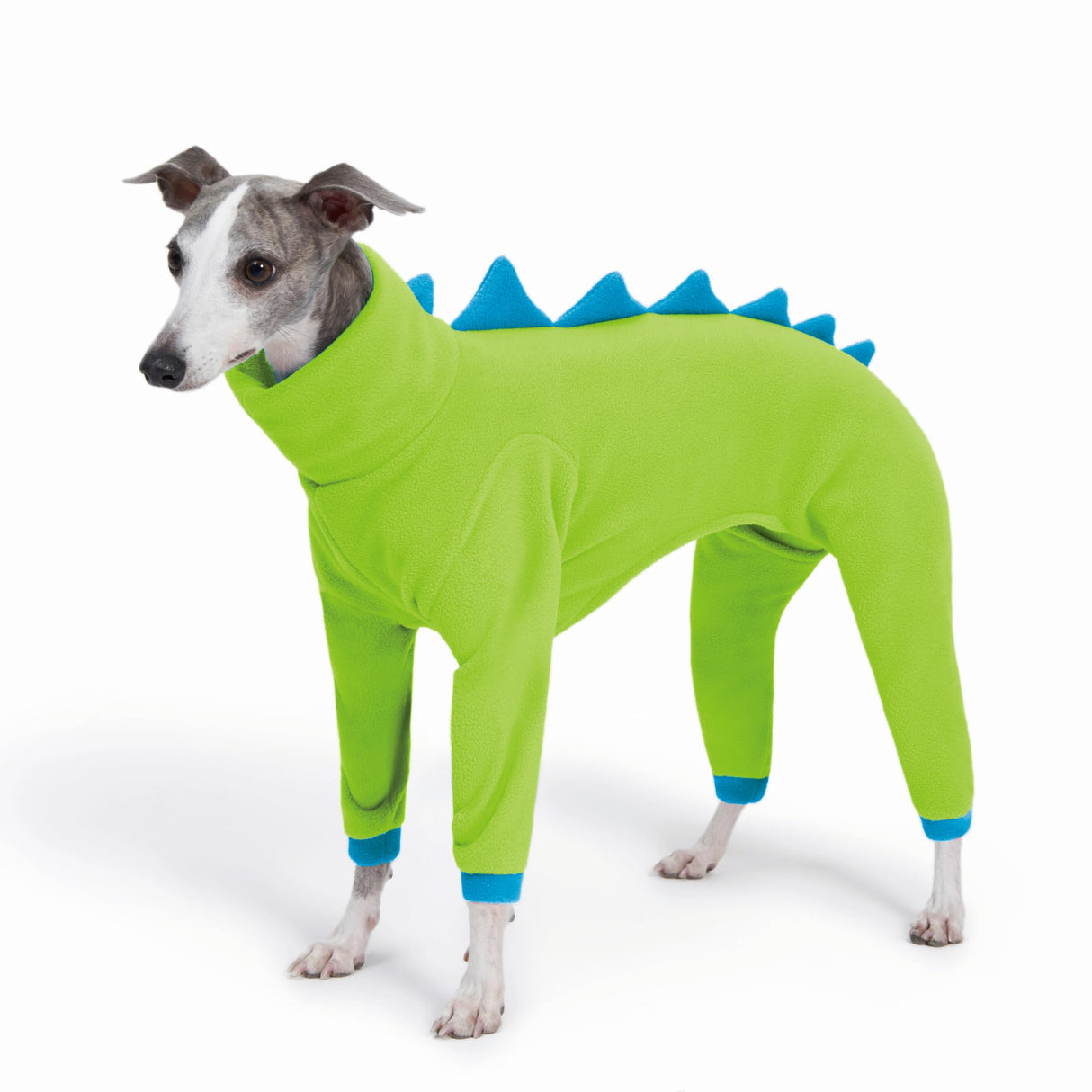ESCCBOO Italian Greyhound Whippet Clothes, Cozy Fleece Dinosaur Costume, Basic Onesie Turtleneck Outfits Coat (Green, Small)