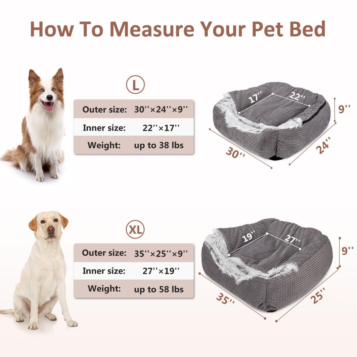 MIXJOY Dog Beds for Large Medium Small Dogs, Rectangle Cave Hooded Blanket Puppy Bed, Luxury Orthopedic Cat Beds for Indoor Cats, Warmth and Machine Washable (35 inches, Grey)