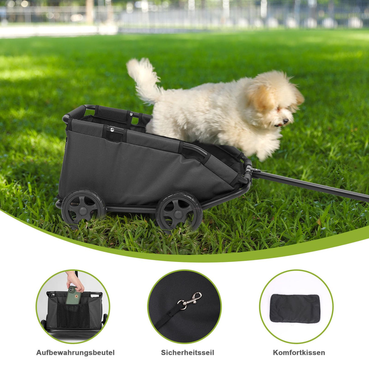 AESRAOU Mini Dog Strollers for Mini Pets, Foldable Multifunctional Shopping Carts with Extendable Pull Handle, Doggie Wagon Built-in Cushion and Safety Rope with Storage Bag (Black)