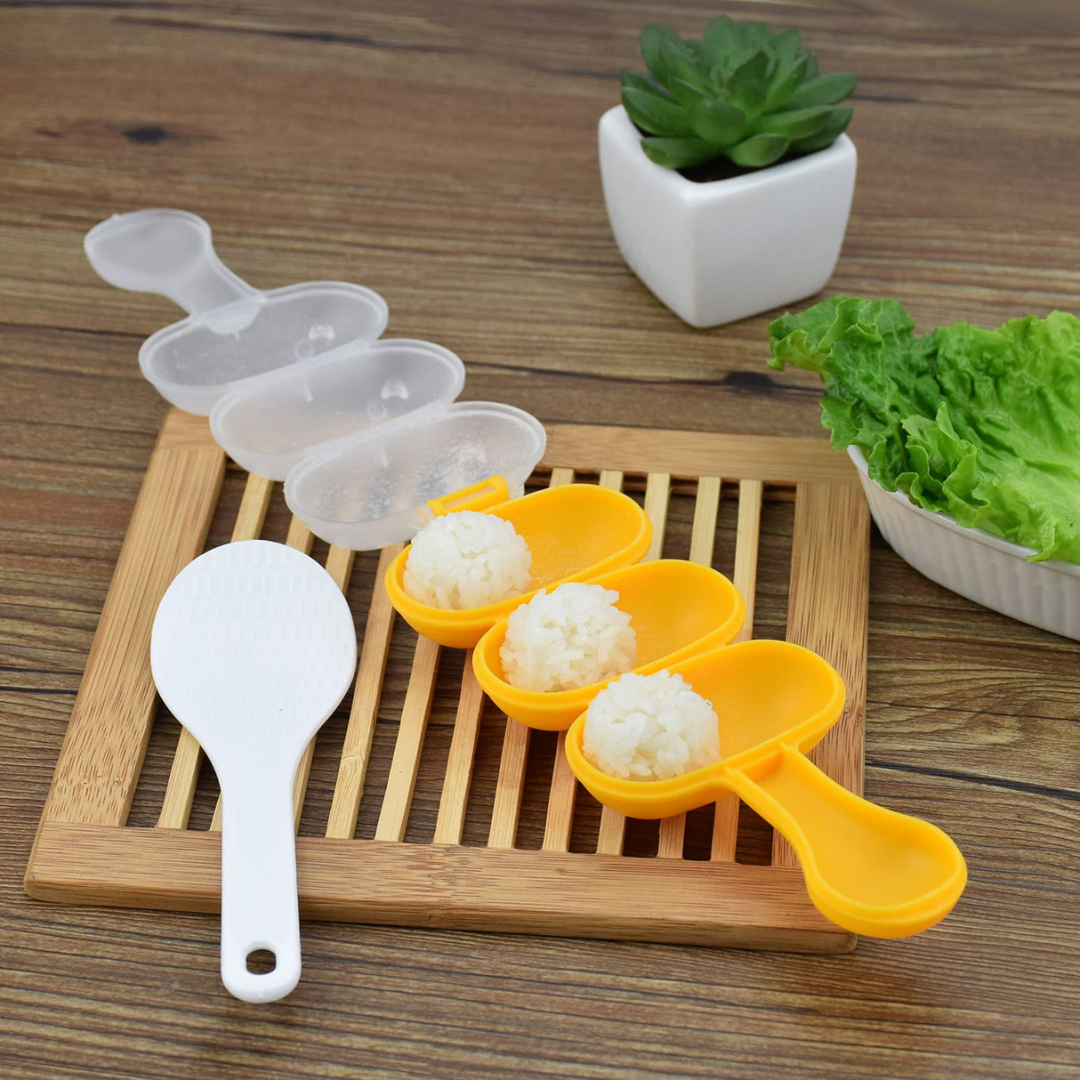 Rice Ball Mold,Rice Ball Shaker, Ball Shaped Kitchen Tools DIY Lunch, Maker Mould Food Decor for Kids, Mold With a Mini Rice Scoop(yellow)…