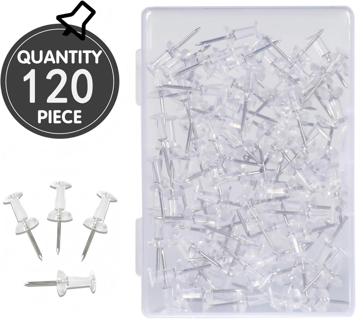 120-Pack Push Pins for Bulletin Board, Thumb Tacks with Clear Plastic Tip and Steel Tip, Portable and Durable Wall Tacks Suitable for Cork Board, Office and Daily Life